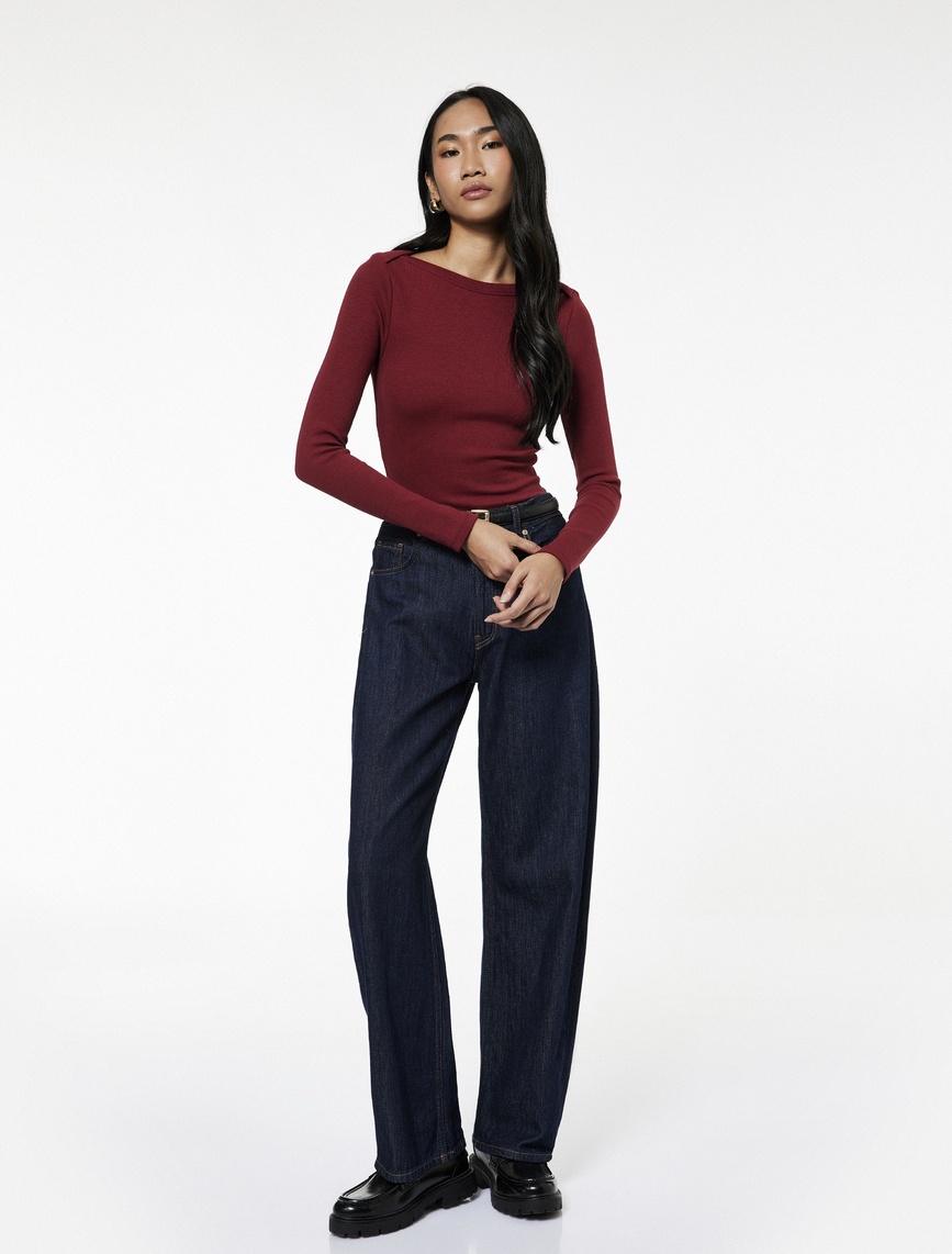   Pamuklu Uzun Kollu Bisiklet Yaka Slim Fit Basic Tişört