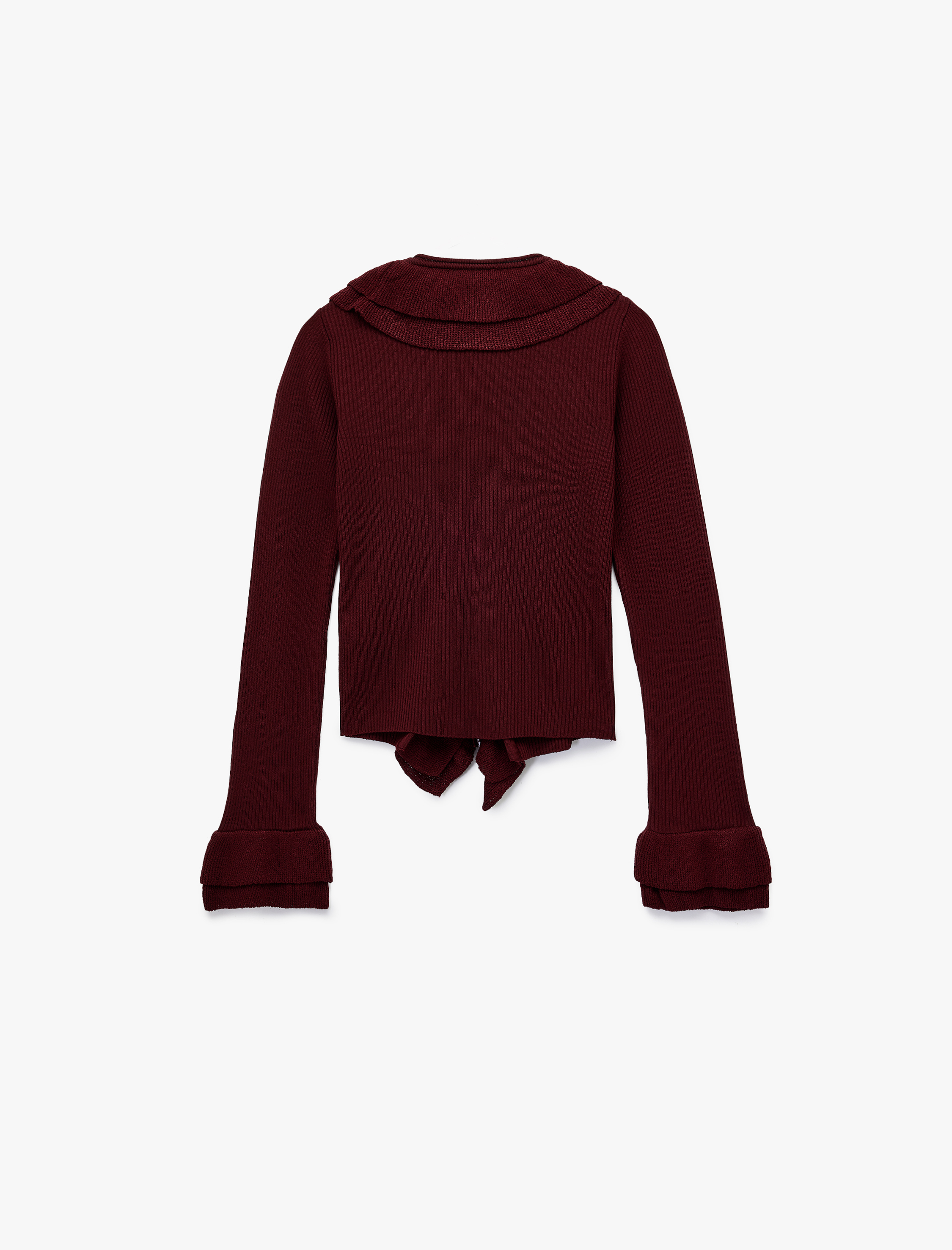   Önden Bağlama Detaylı Uzun Kollu V Yaka Fırfırlı Triko Hırka