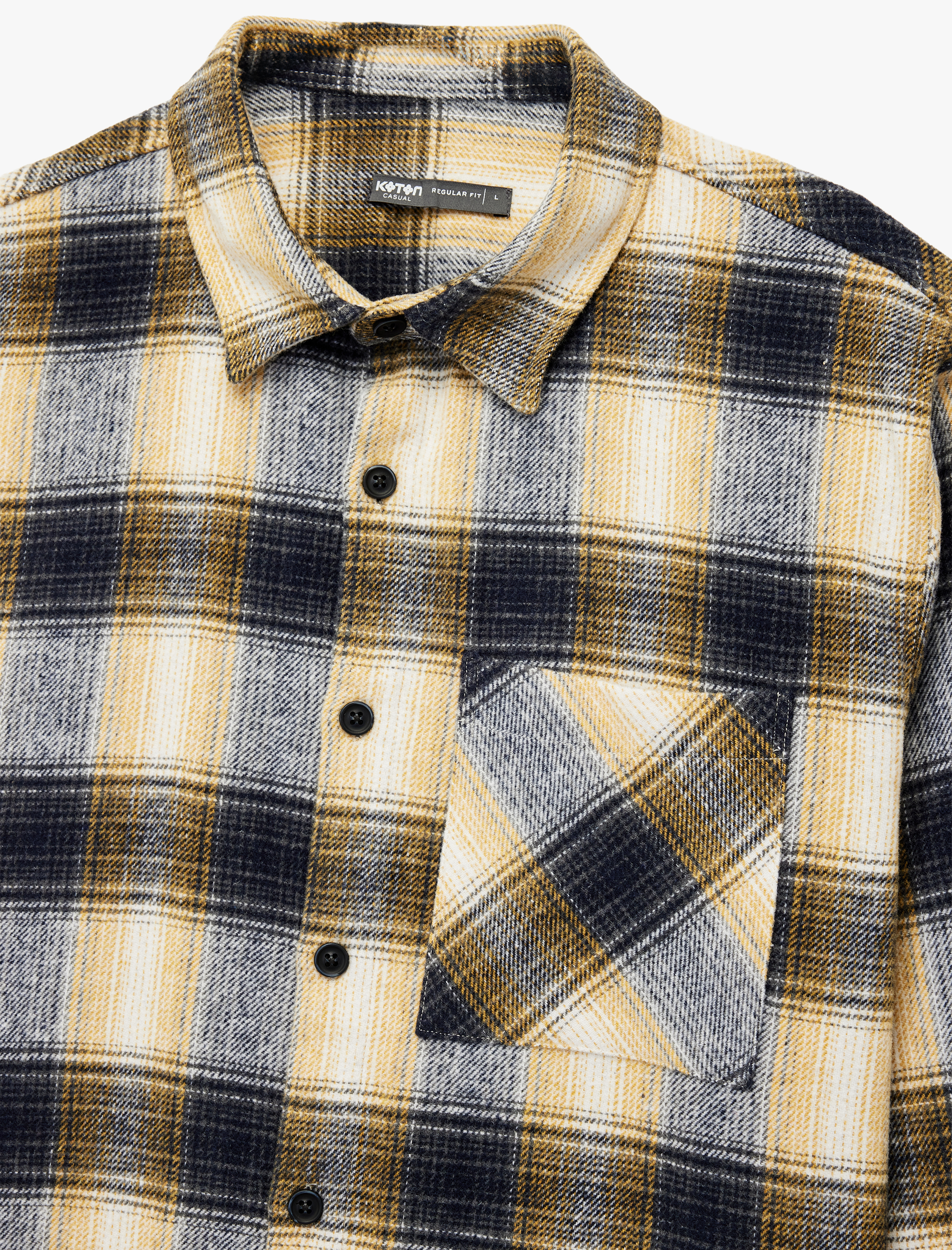   Düğmeli Cep Detaylı Regular Fit Uzun Kollu Klasik Yaka Oduncu Gömleği