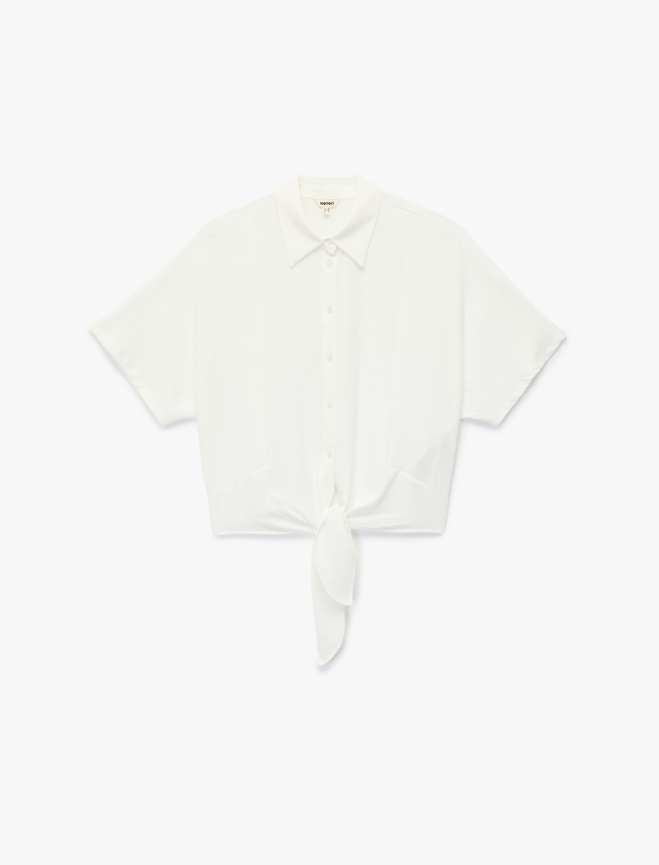   Aerobin Kumaş Kısa Kollu Önden Bağlama Detaylı Crop Gömlek