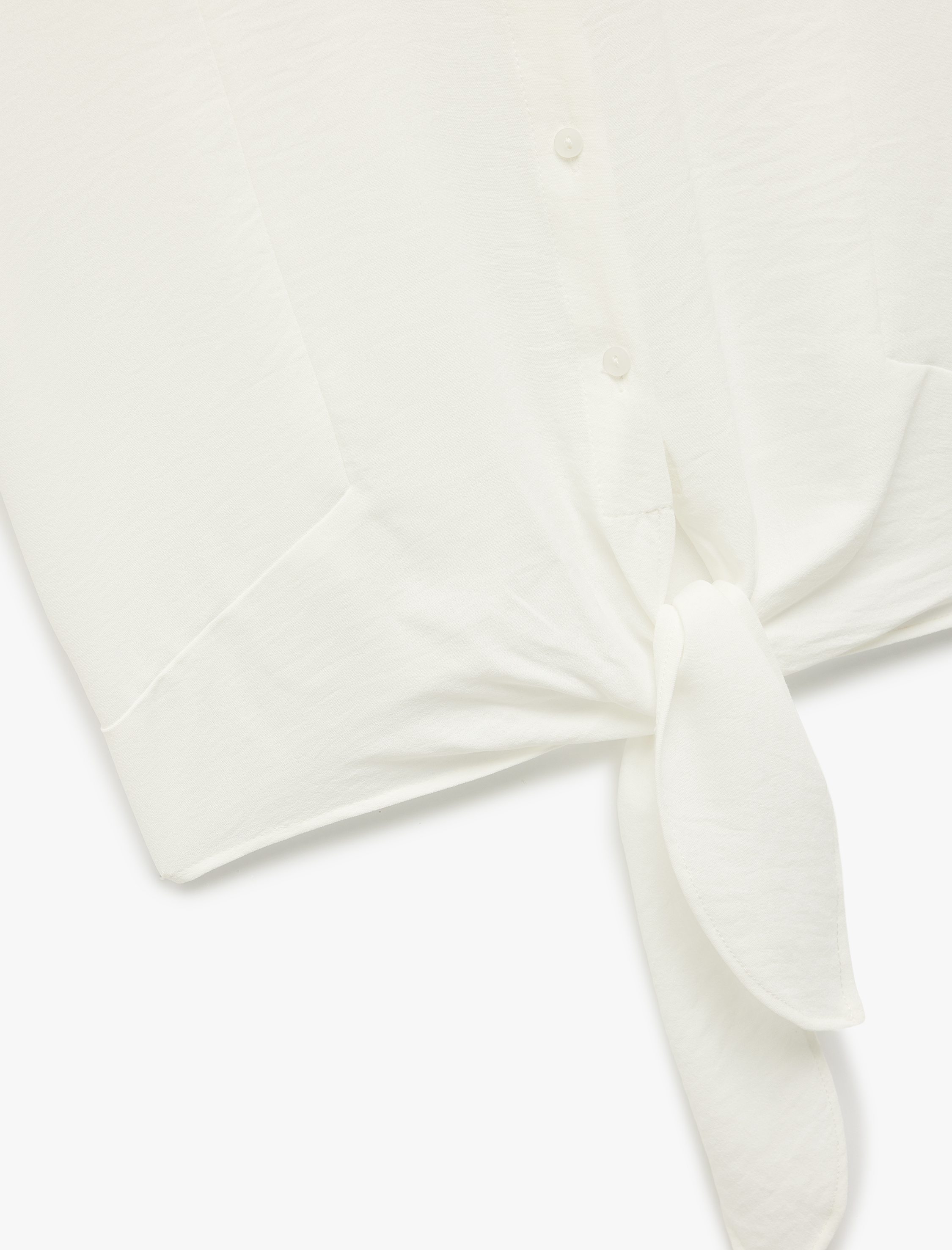   Aerobin Kumaş Kısa Kollu Önden Bağlama Detaylı Crop Gömlek