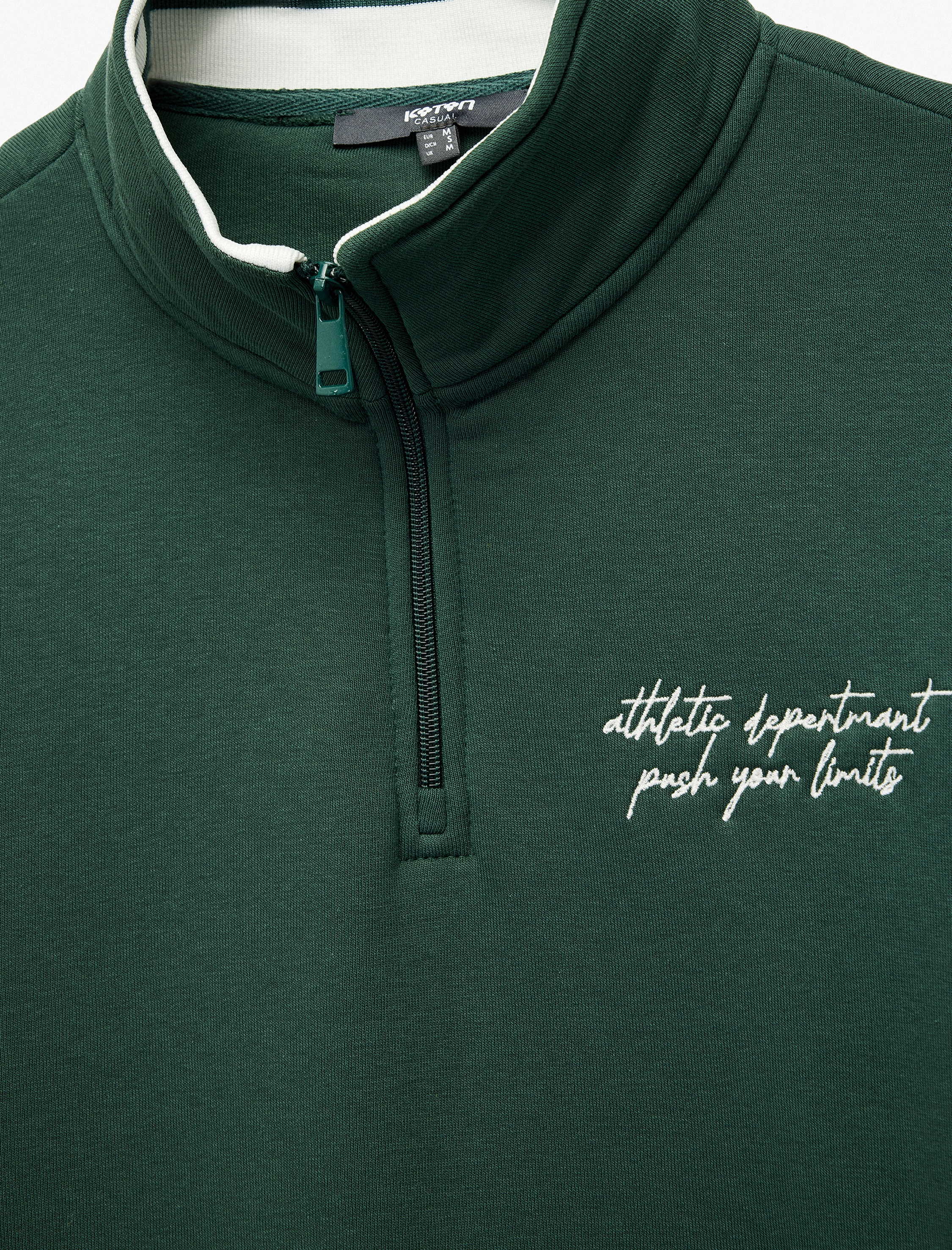 Şardonlu Uzun Kollu Kolej Nakışlı Renk Kontrastlı Yarım Fermuarlı Sweatshirt