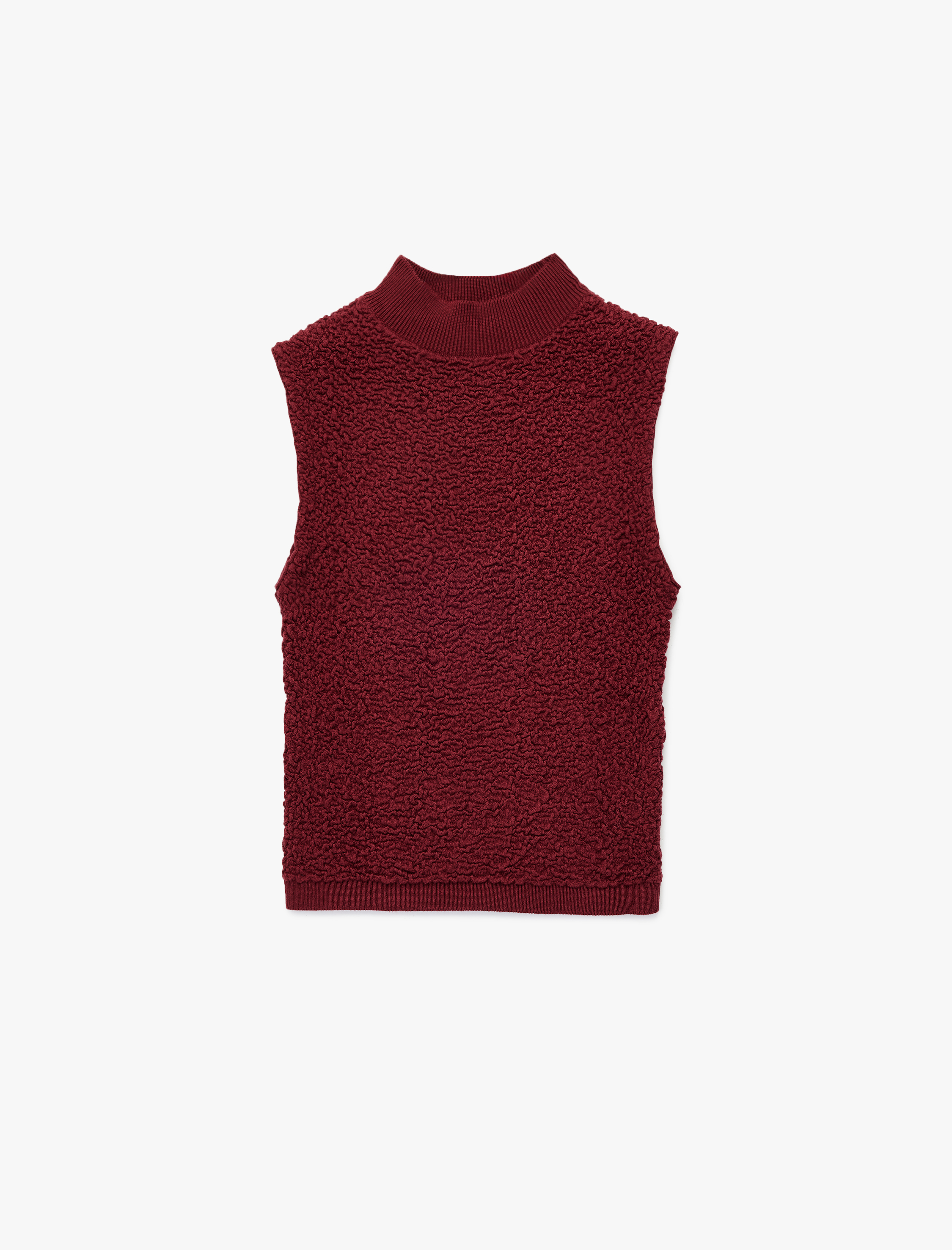 Dik Yaka Dokulu Kolsuz Triko Bluz