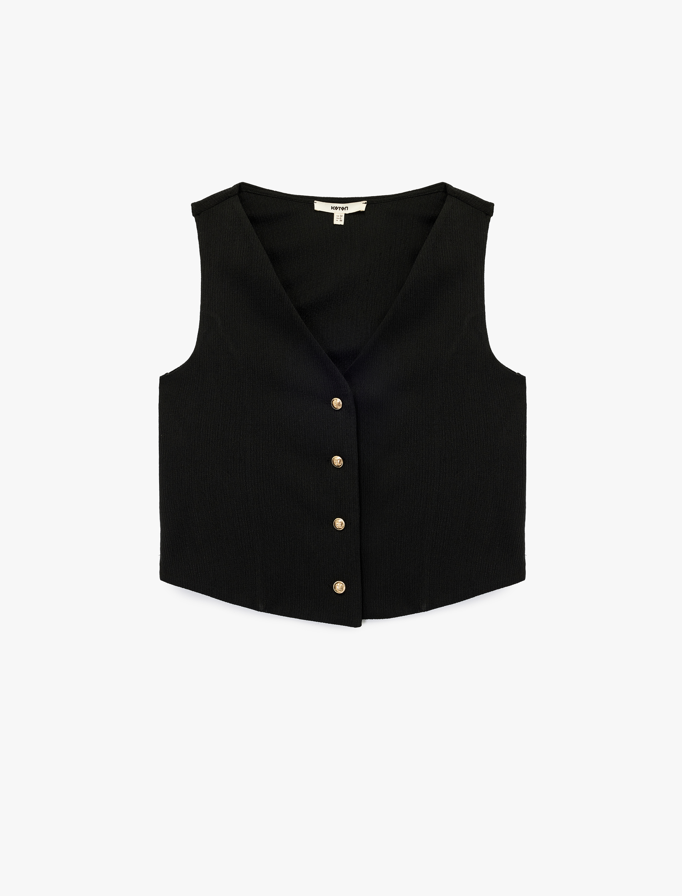   Bürümcük Kumaş Dokulu V Yaka Düğmeli Yelek