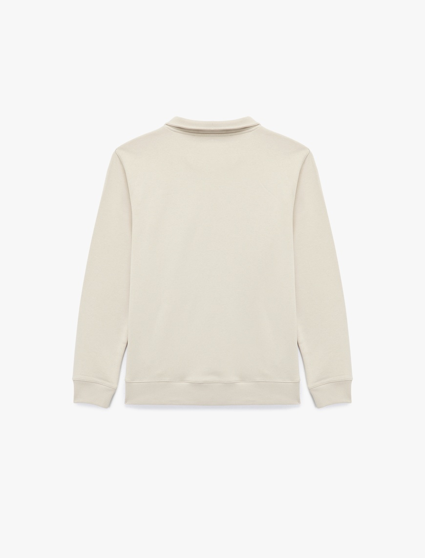   Uzun Kollu Şardonlu Basic Yarım Fermuarlı Sweatshirt