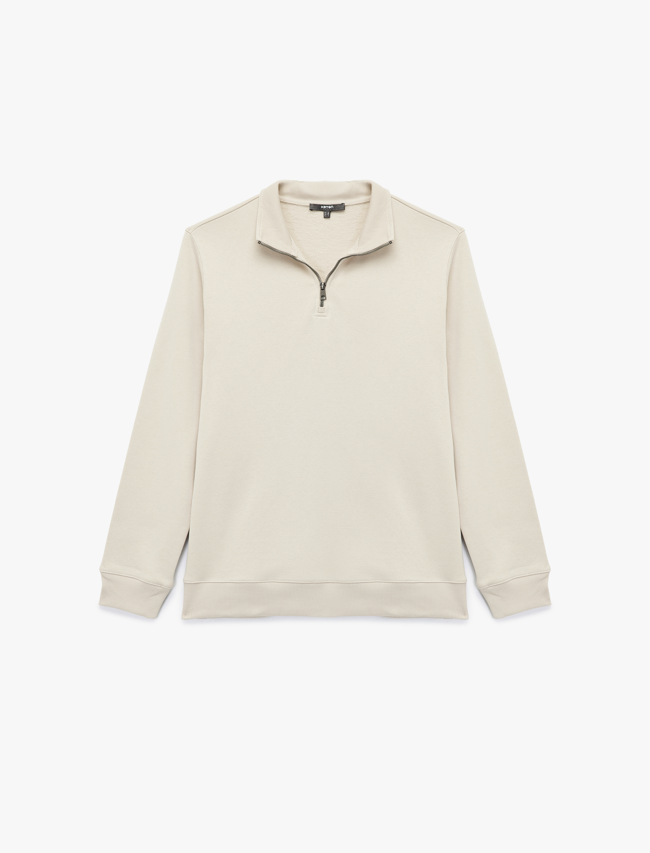   Uzun Kollu Şardonlu Basic Yarım Fermuarlı Sweatshirt