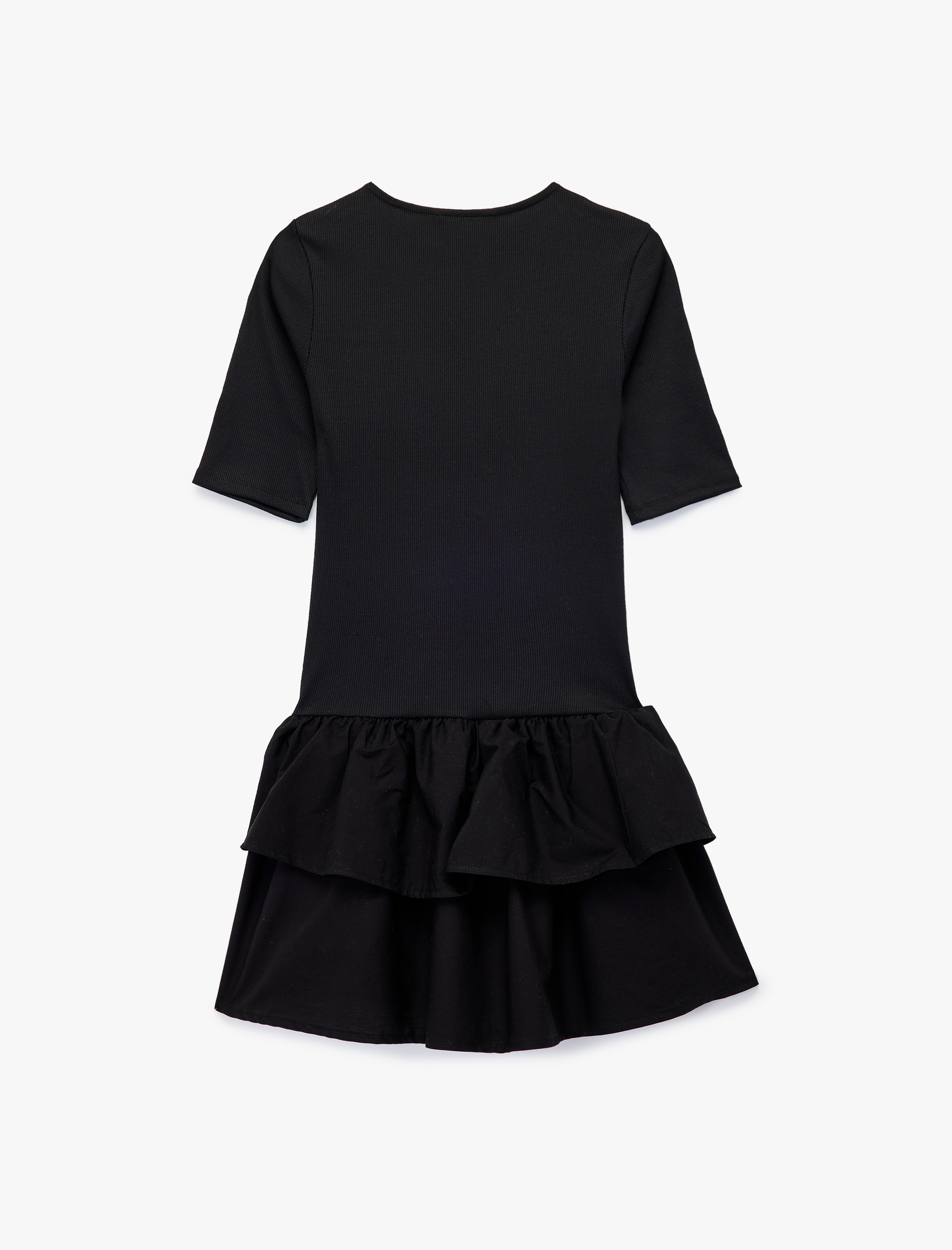 Pamuklu Kaşkorse Fiyonk Broş Detaylı Kısa Kollu Bisiklet Yaka Fırfırlı Mini Elbise