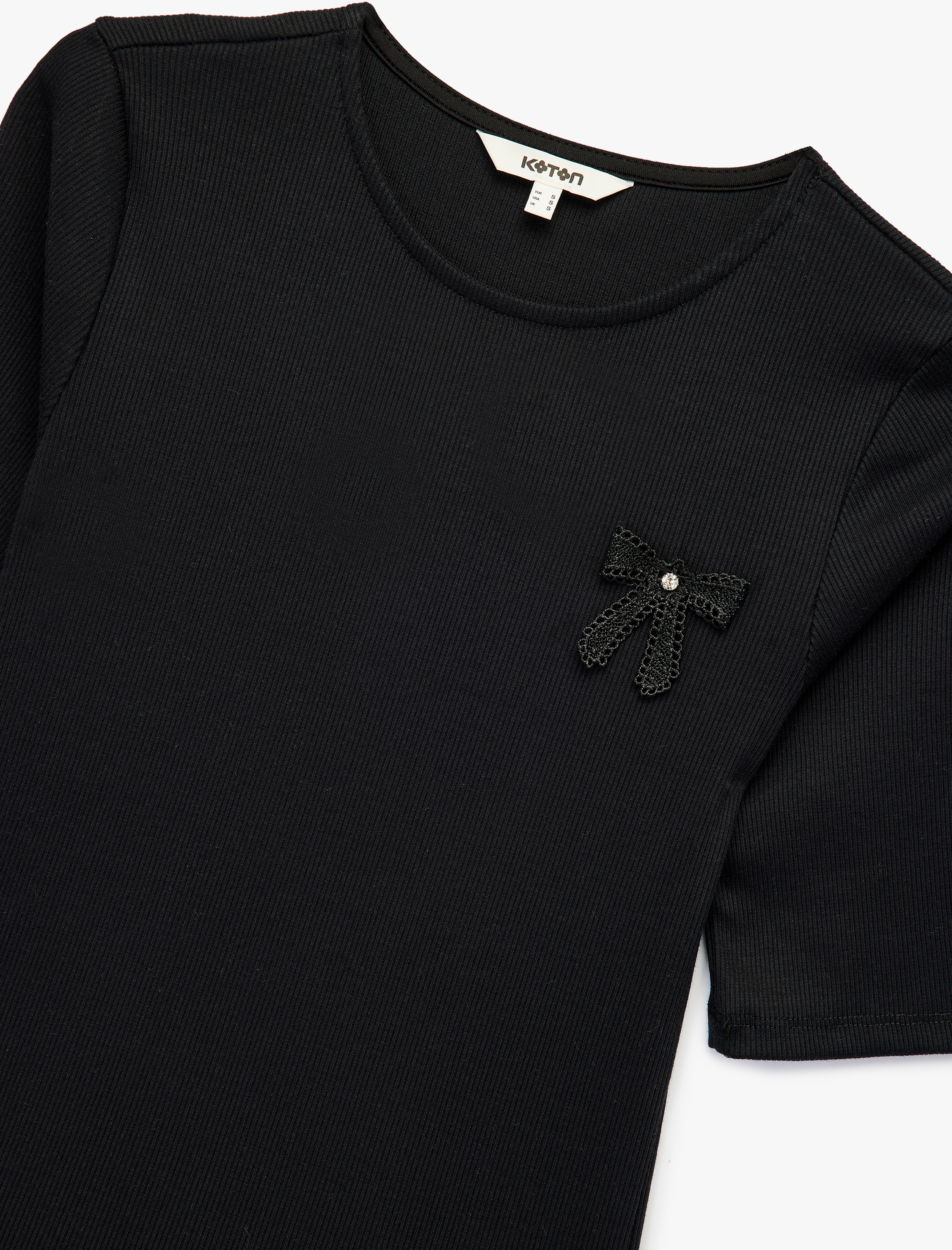 Pamuklu Kaşkorse Fiyonk Broş Detaylı Kısa Kollu Bisiklet Yaka Fırfırlı Mini Elbise