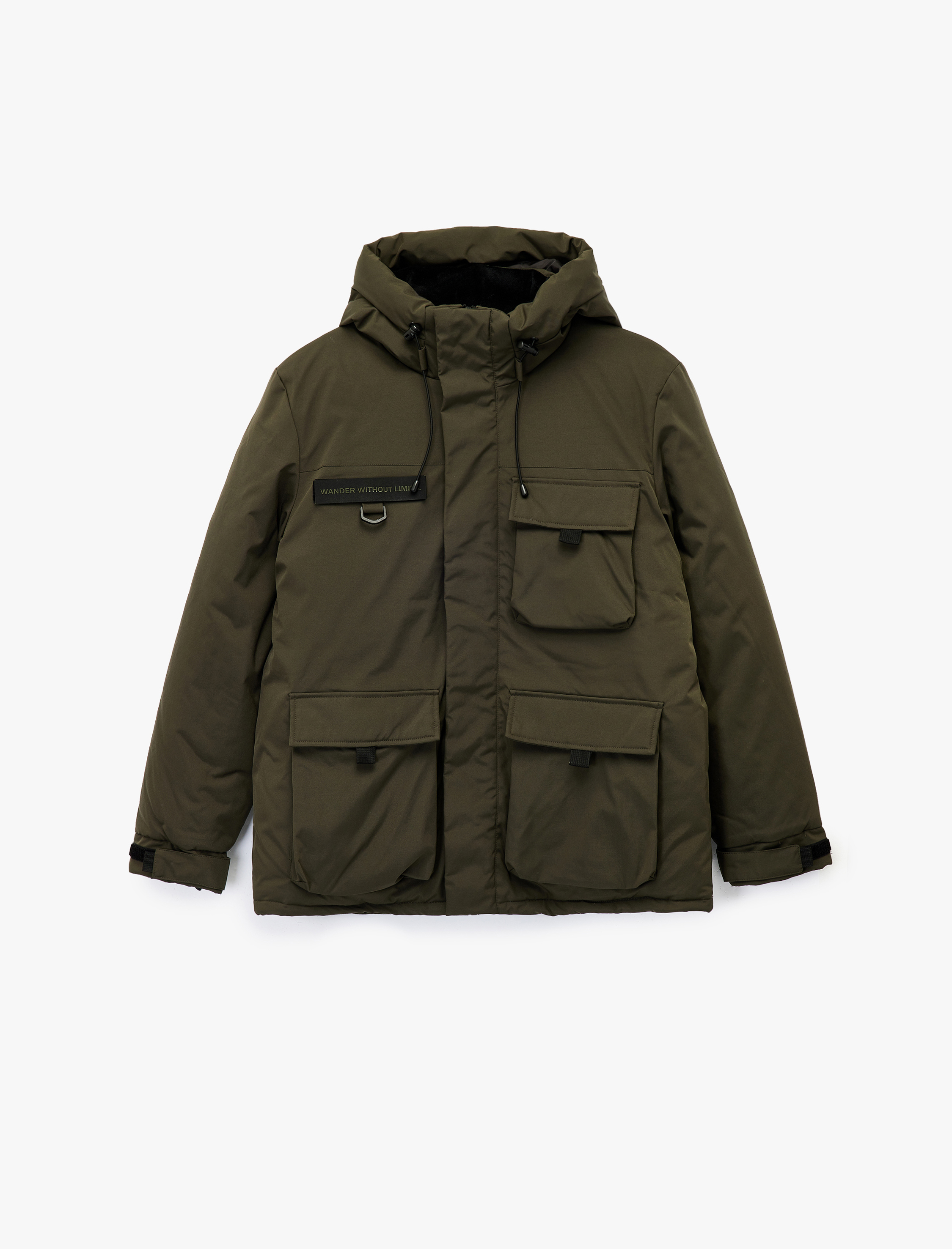   Uzun Kollu Kapaklı Cepli Su İtici Fermuarlı Kapşonlu Kışlık Parka