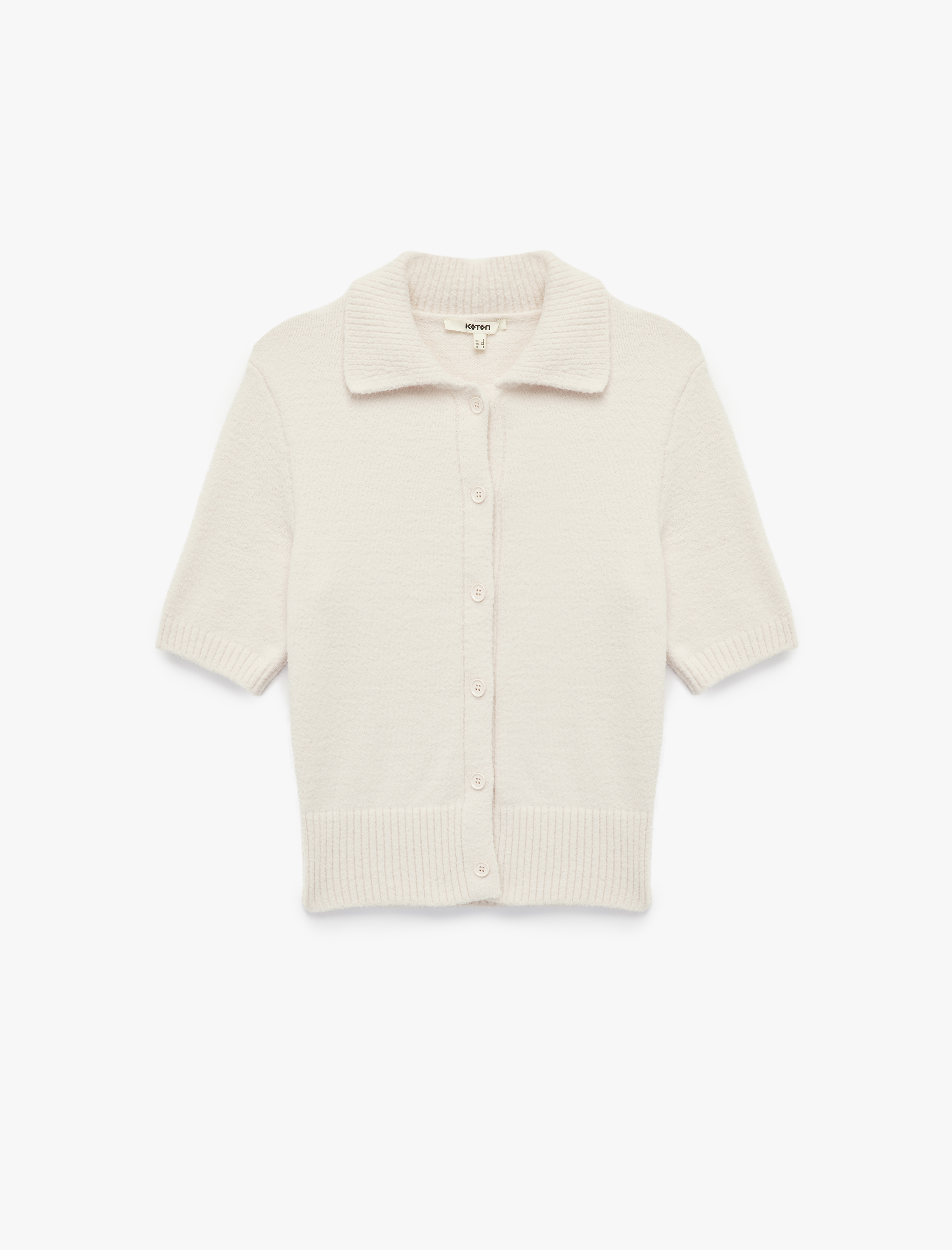   Düğmeli Kısa Kollu Polo Yaka Triko Peluş Hırka