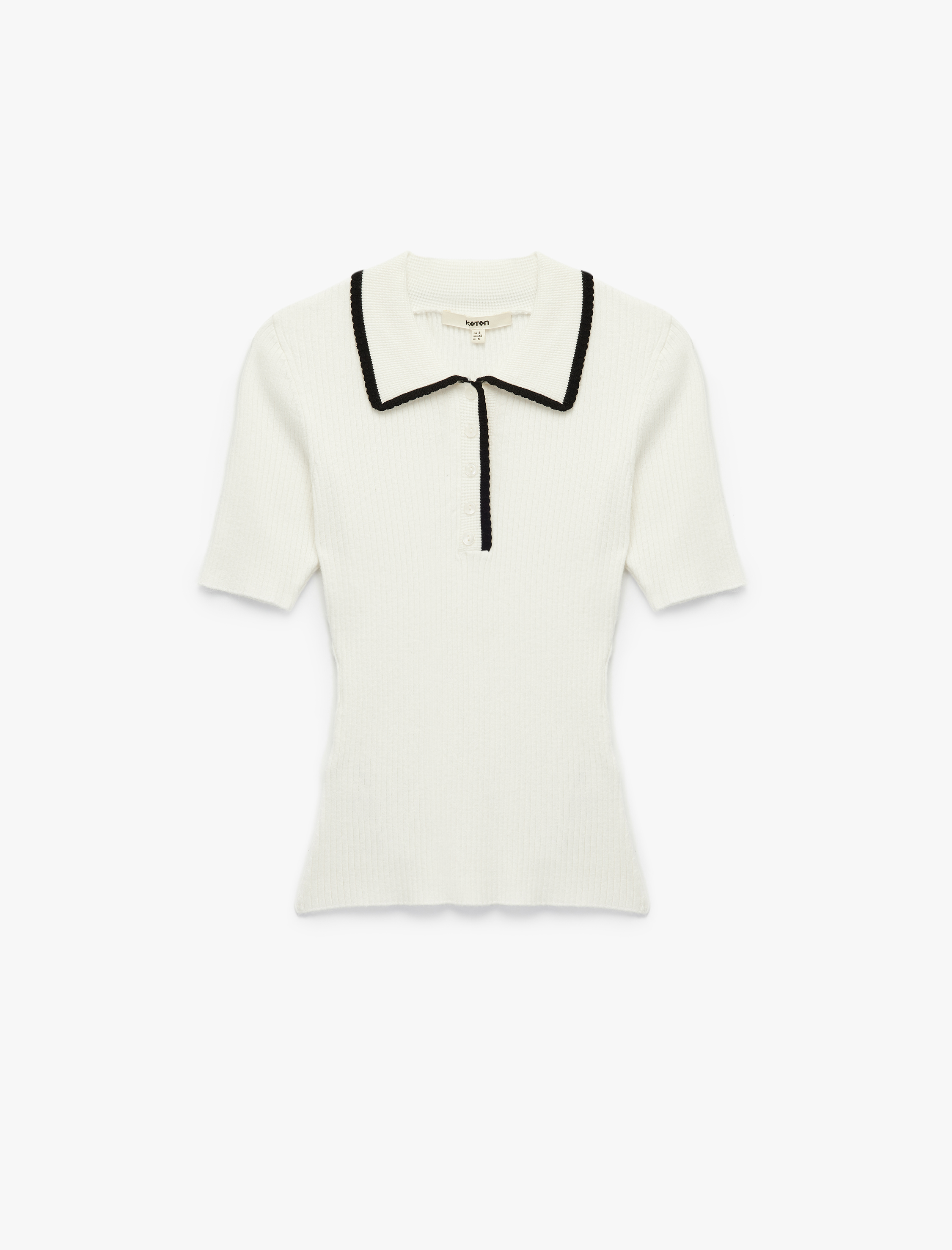   Renk Kontrast Detaylı Kısa Kollu Polo Yaka Triko Kazak