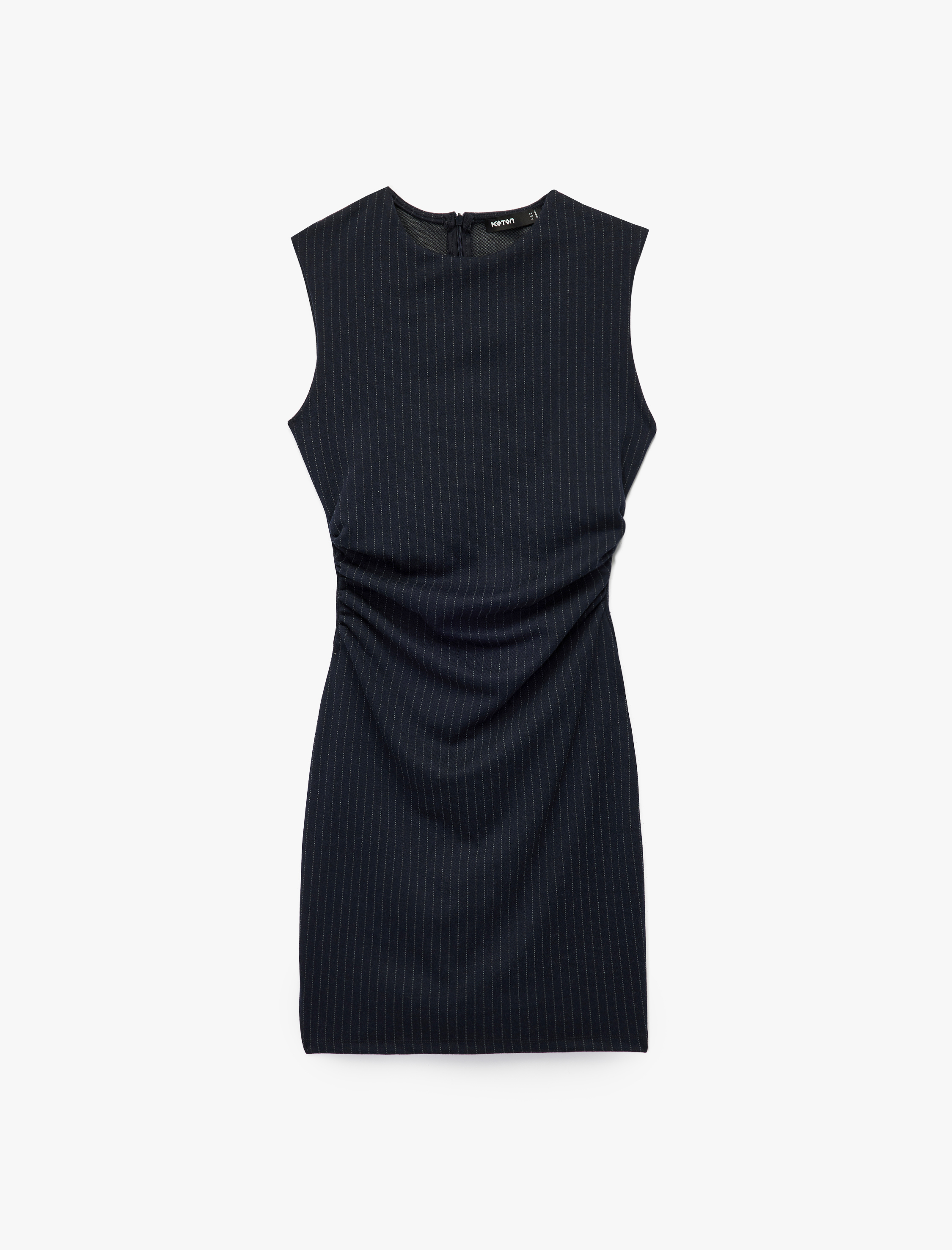   Bisiklet Yaka Drape Detaylı Mini Kolsuz Elbise