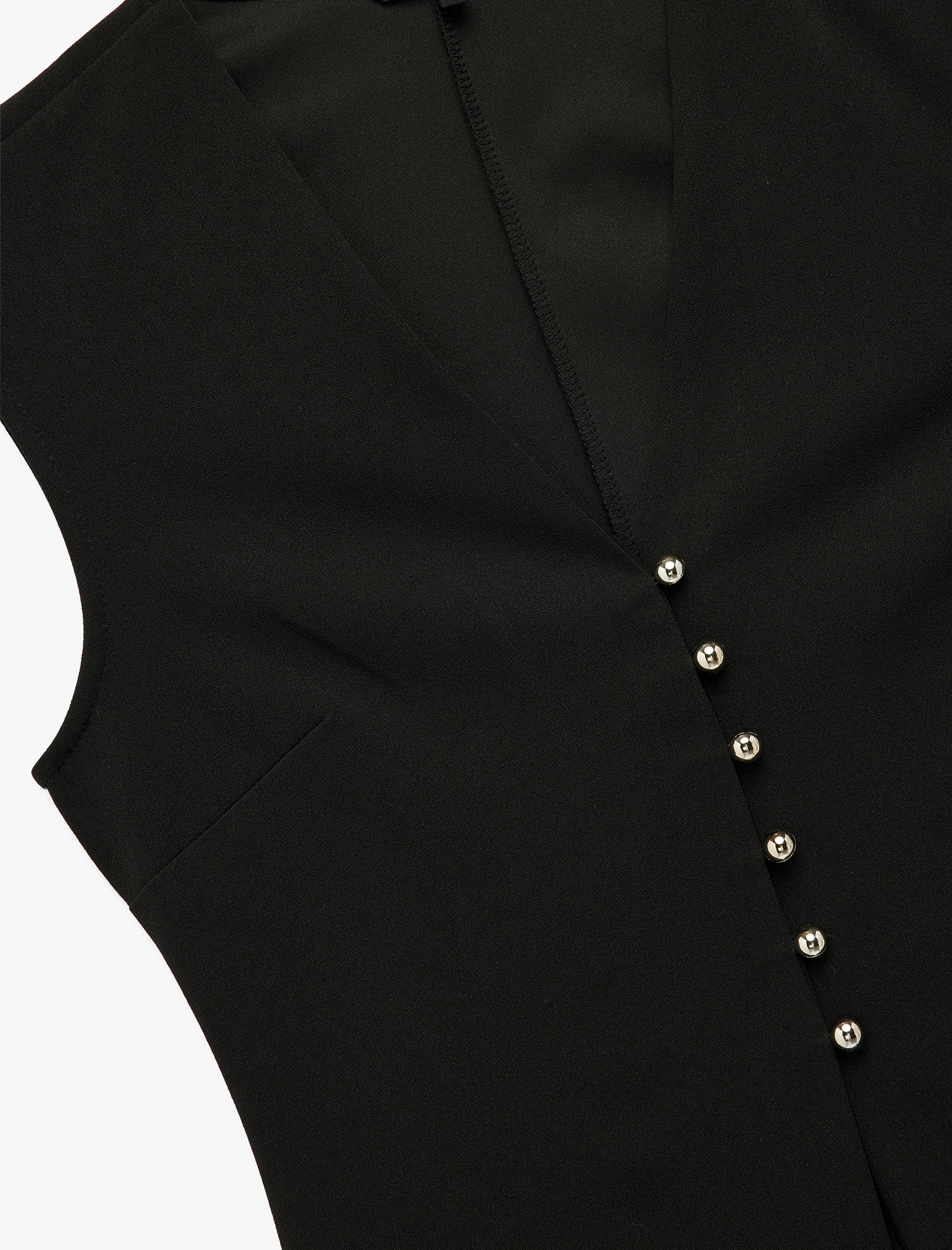   Krep Scuba Kumaş Slim Fit Peplum Kesim Düğmeli V Yaka Yelek