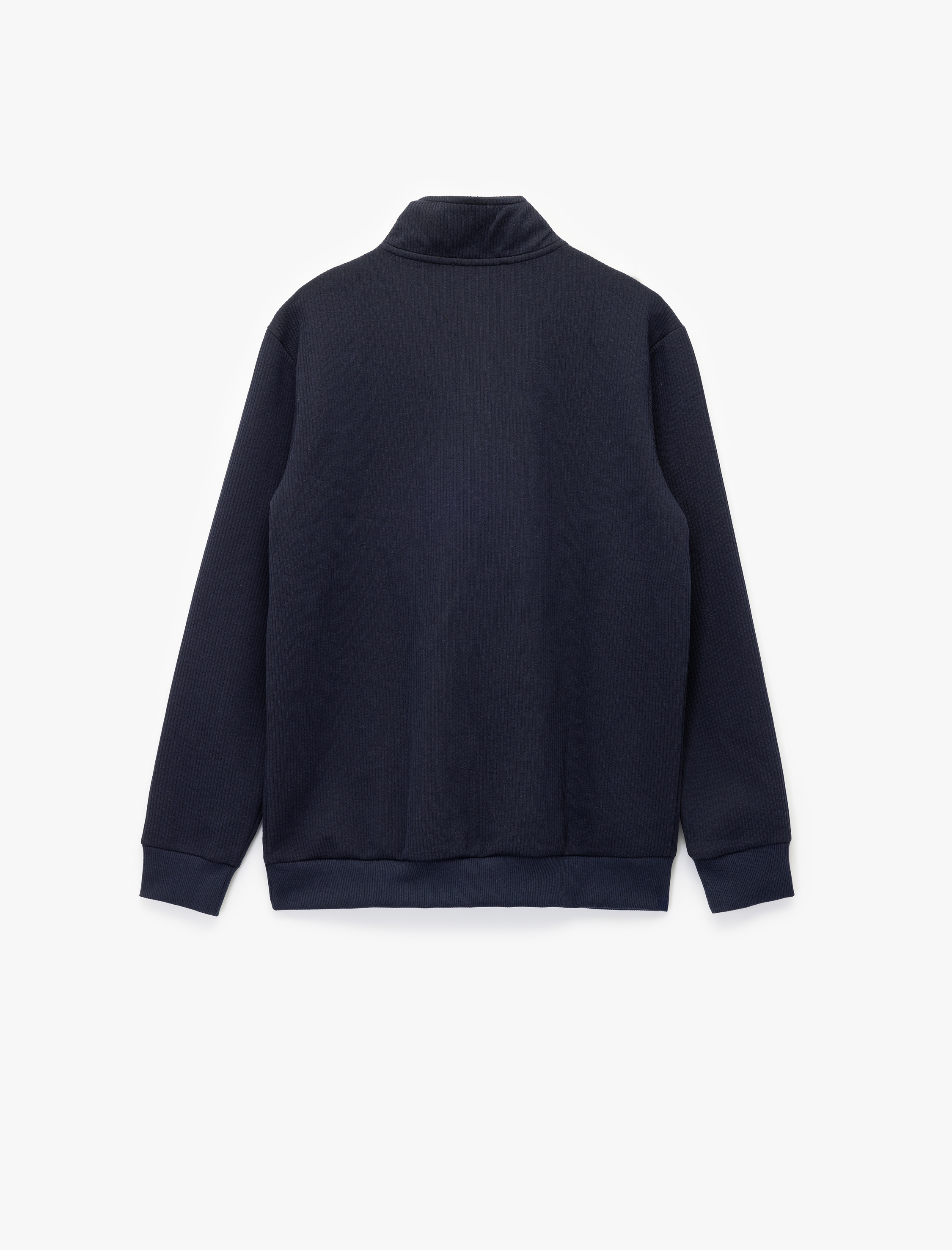   Dokulu Uzun Kollu Yarım Fermuarlı Sweatshirt