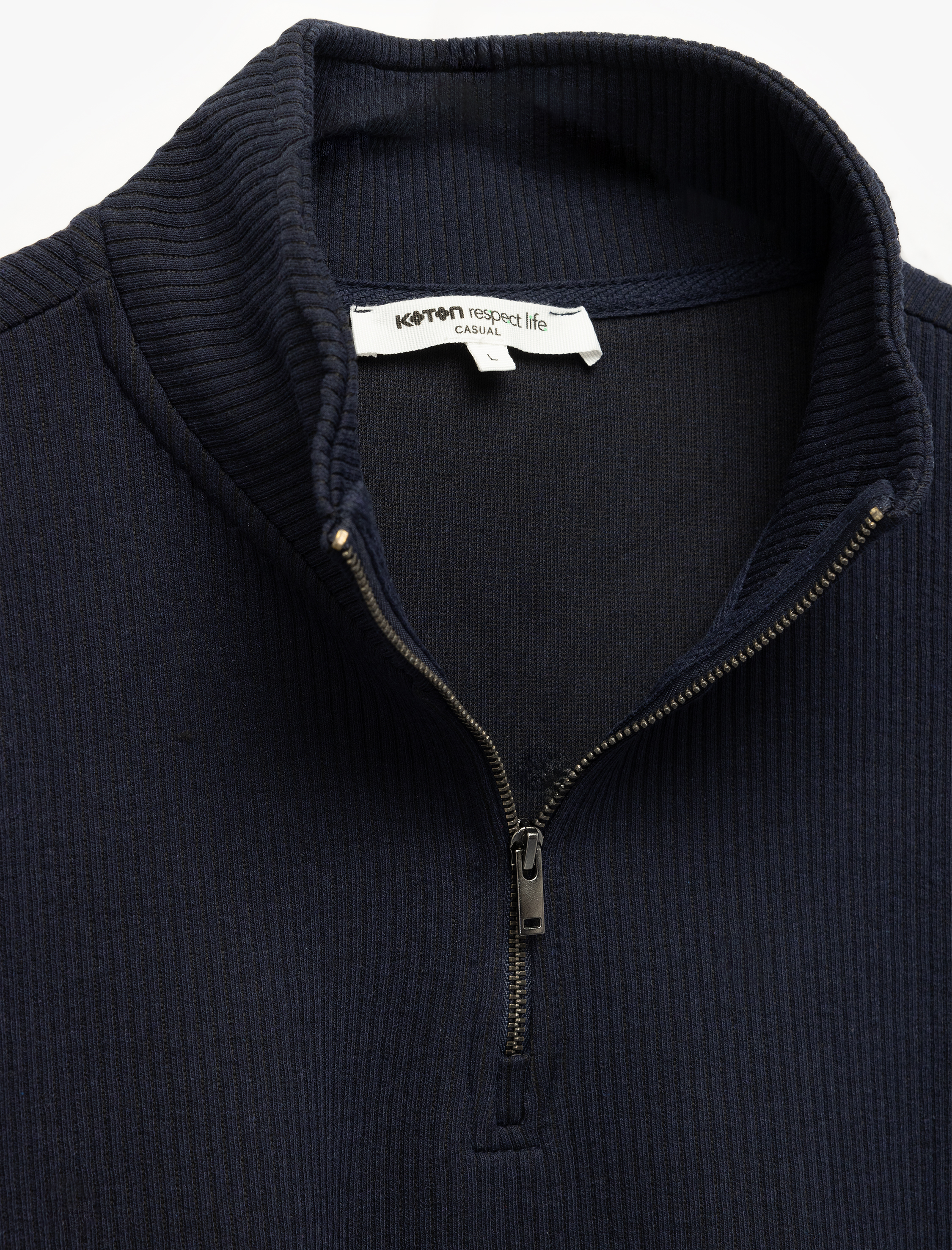   Dokulu Uzun Kollu Yarım Fermuarlı Sweatshirt