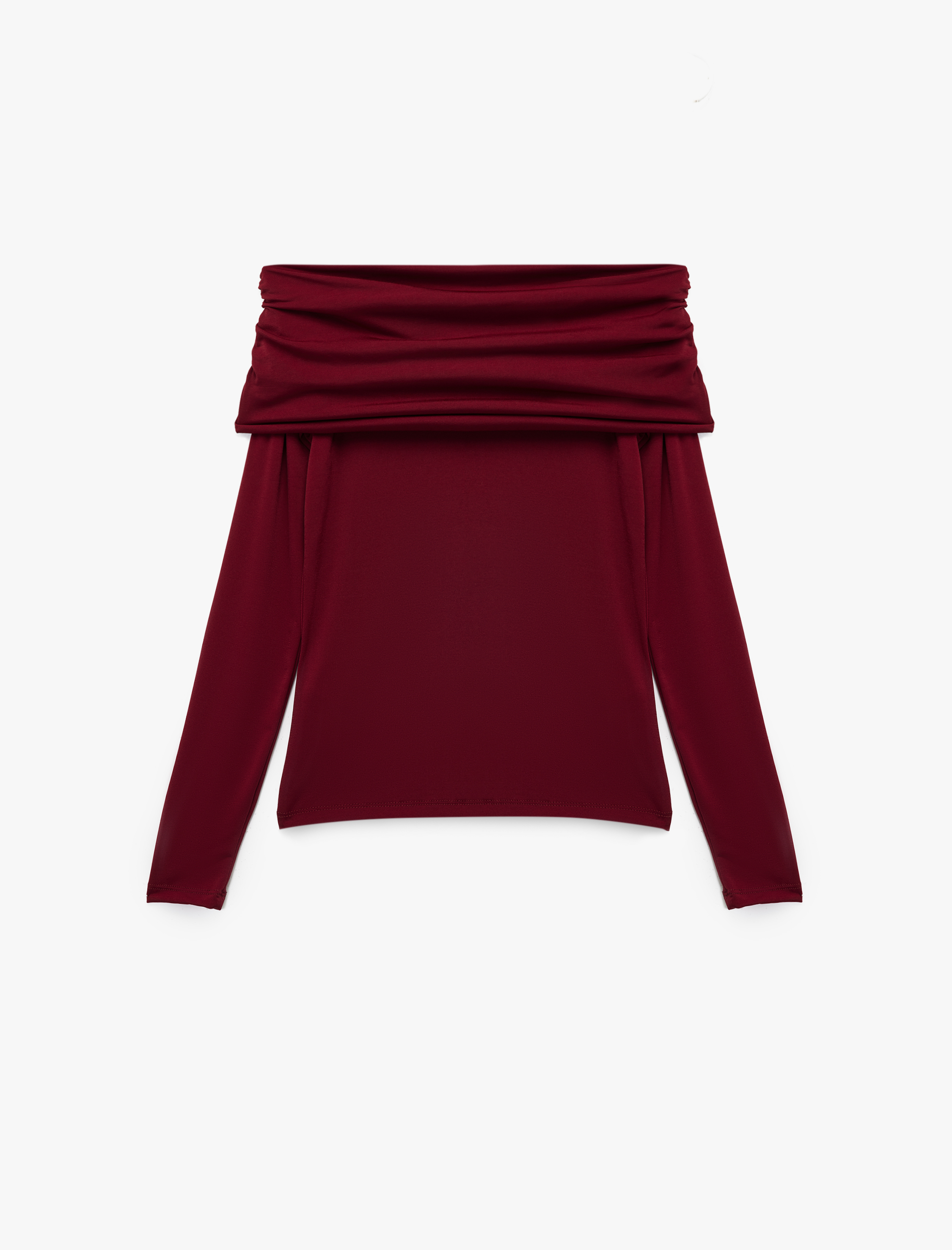   Slim Fit Uzun Kollu Drapeli Omzu Açık Tişört