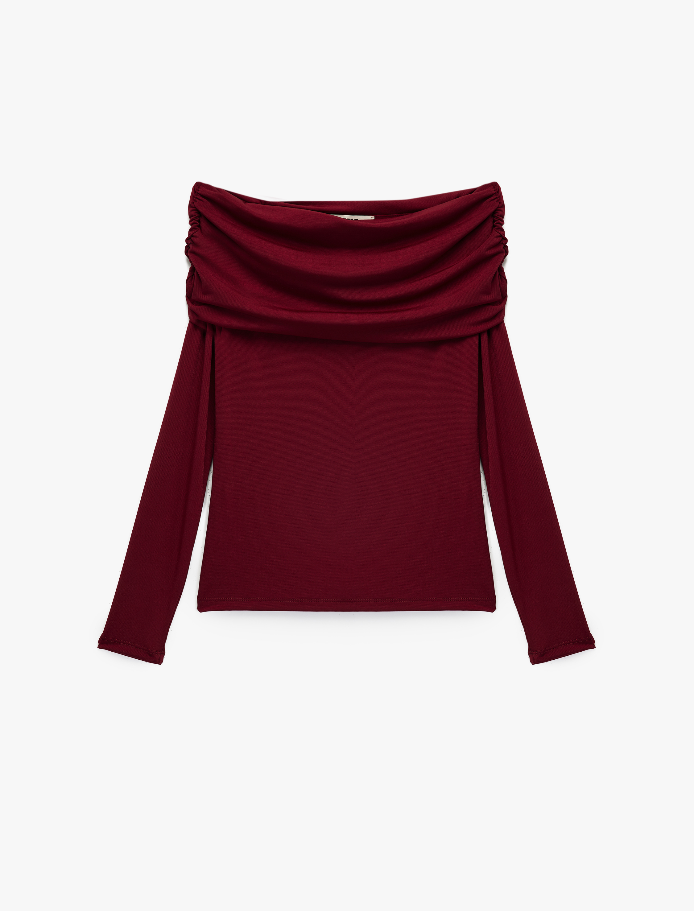   Slim Fit Uzun Kollu Drapeli Omzu Açık Tişört