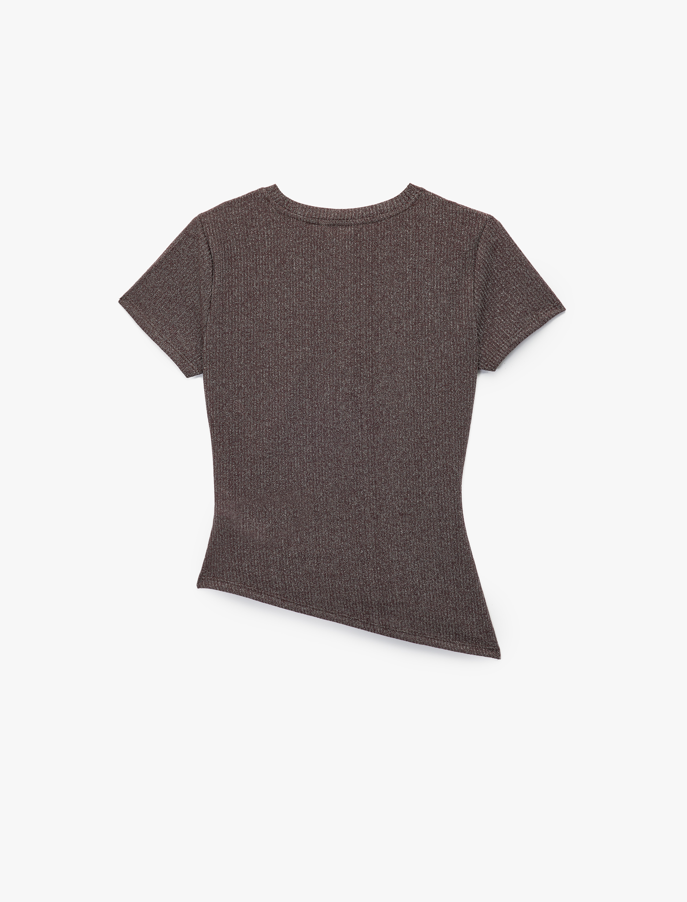 Drape Detaylı Kısa Kollu Bisiklet Yaka Asimetrik Kesim Simli Tişört