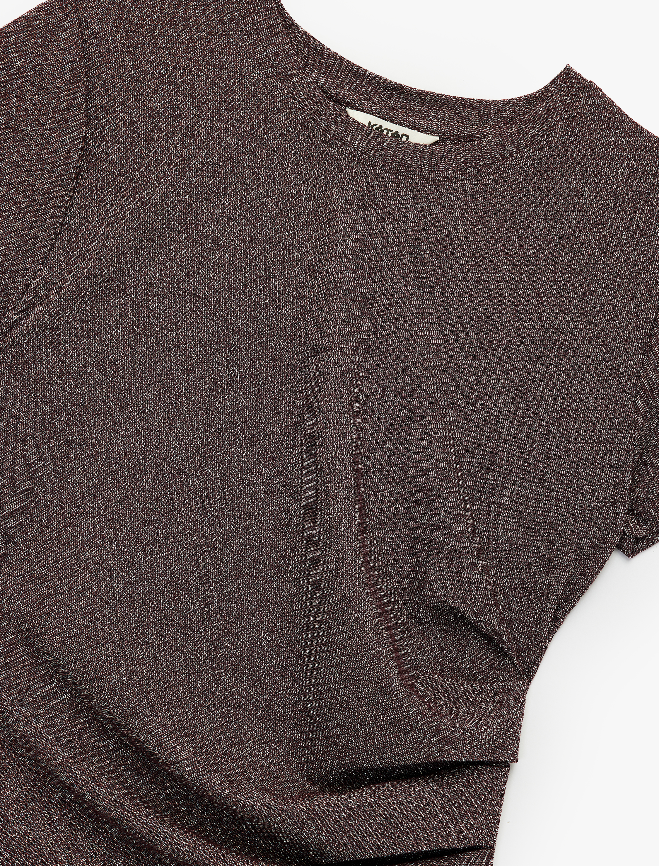 Drape Detaylı Kısa Kollu Bisiklet Yaka Asimetrik Kesim Simli Tişört