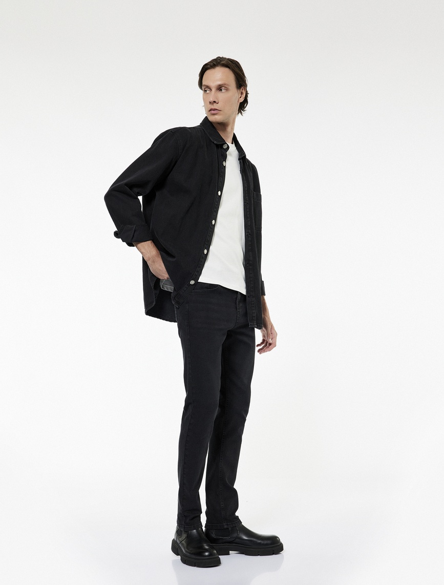   Slim Fit Cepli Pamuklu Jean Pantolon - Slim Fit Bread Jeans