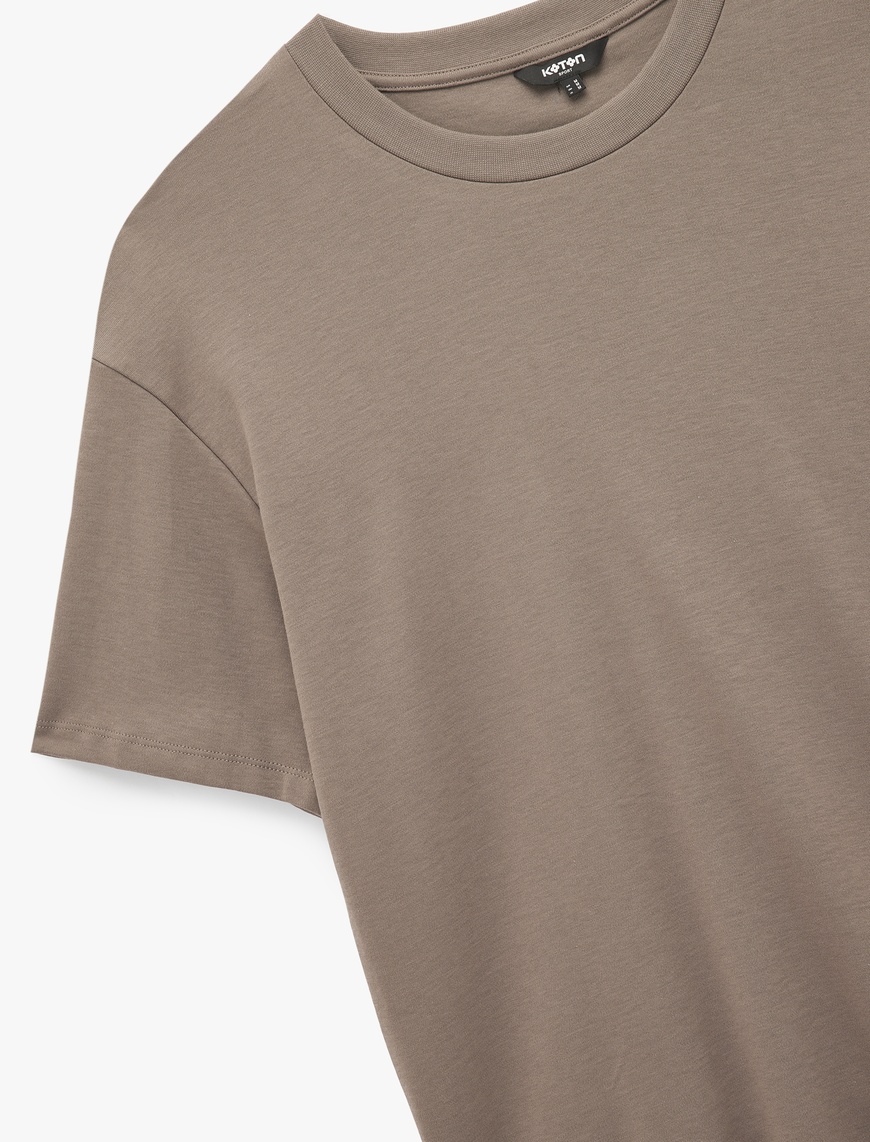   Kısa Kollu Bisiklet Yaka Pamuklu Basic Oversize Spor Tişört