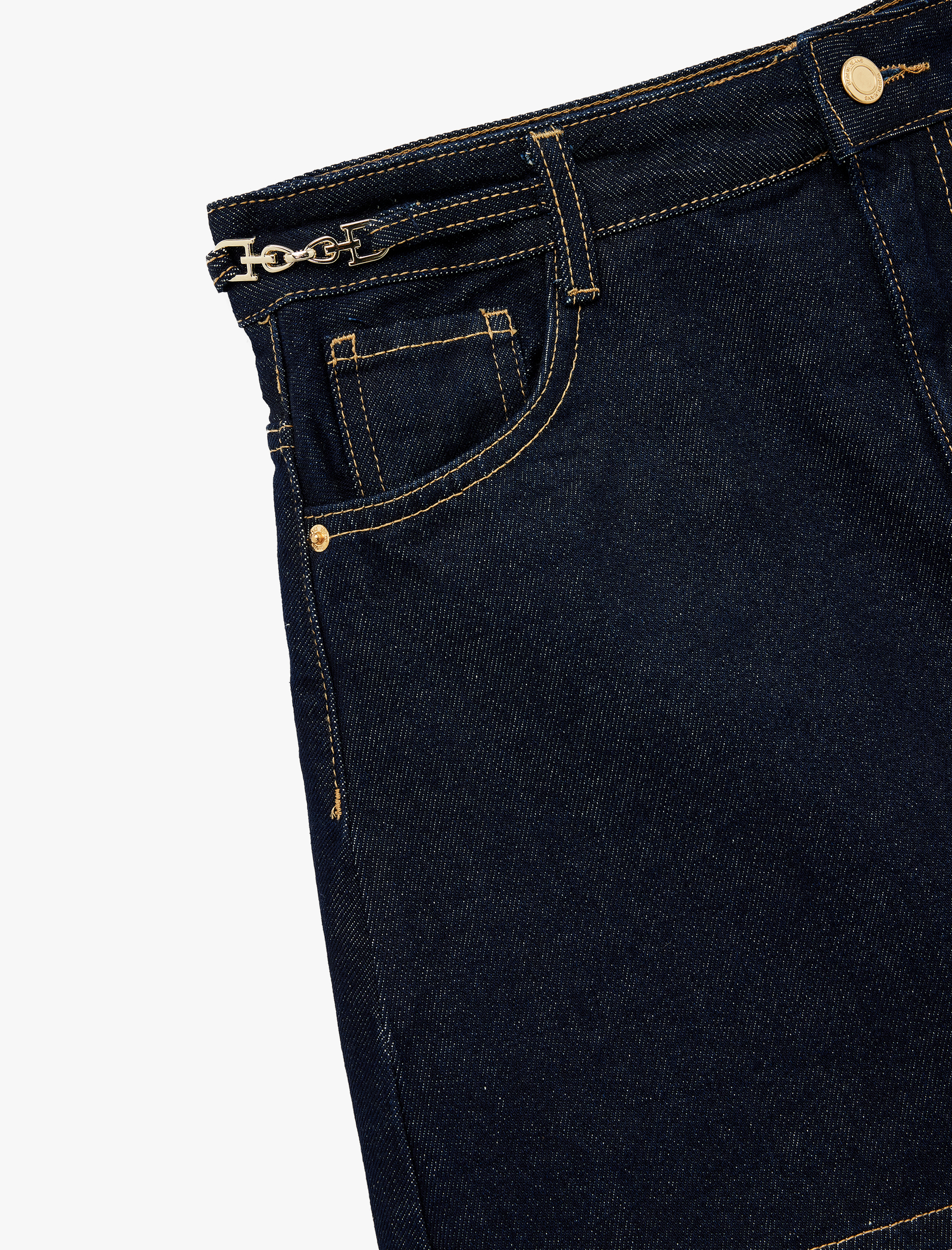   Kemer Detaylı A Kesim Mini Denim Etek