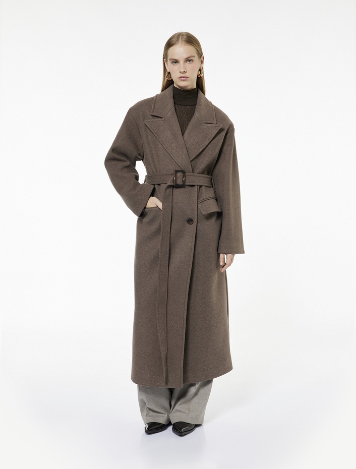  Cepli Uzun Kollu Kemerli Kruvaze Uzun Kaşe Kaban