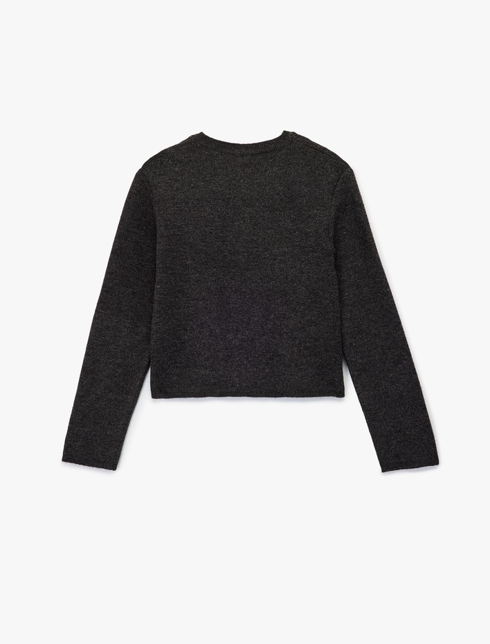  Cepli Gold Düğme Detaylı Uzun Kollu Bisiklet Yaka Triko Hırka