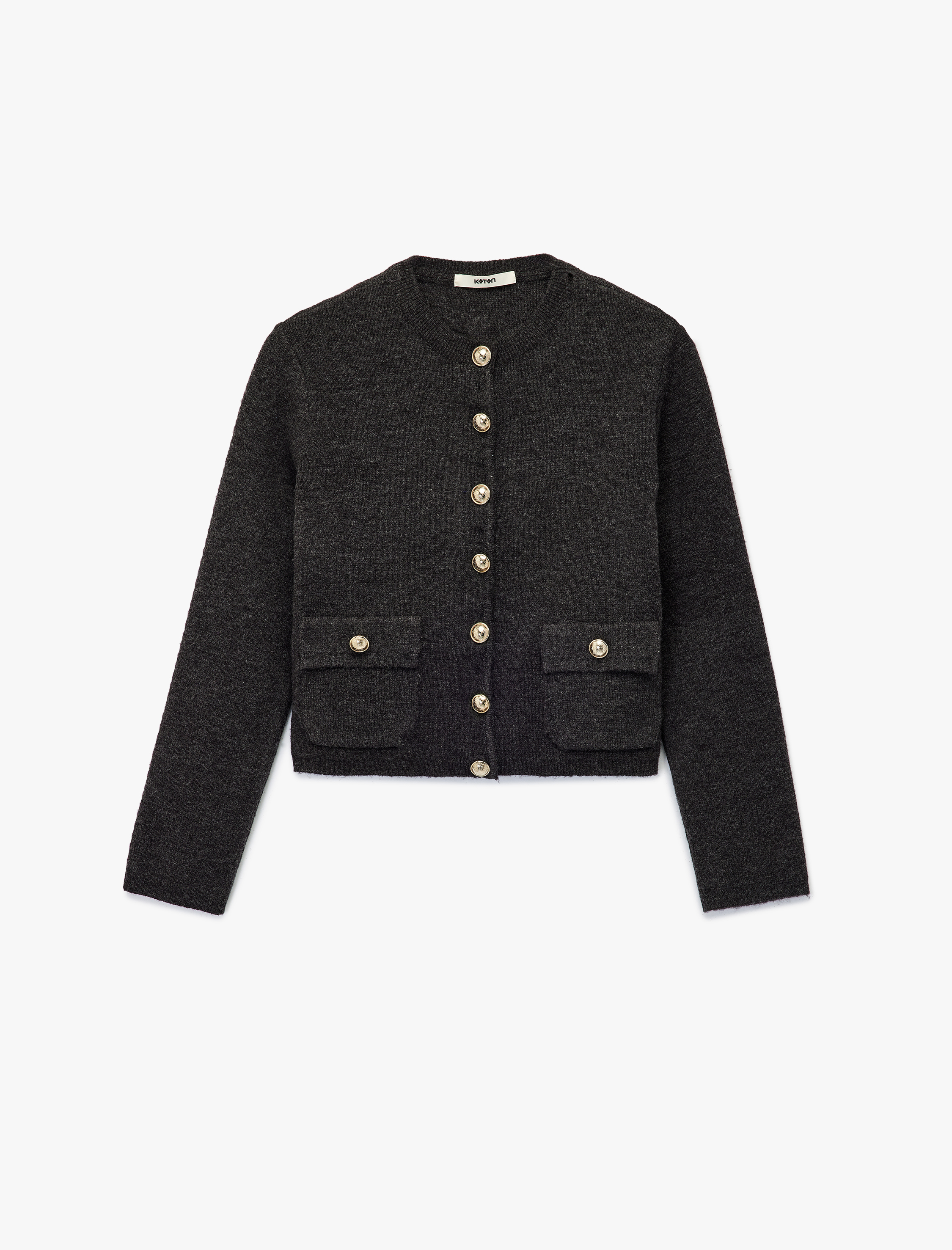   Cepli Gold Düğme Detaylı Uzun Kollu Bisiklet Yaka Triko Hırka