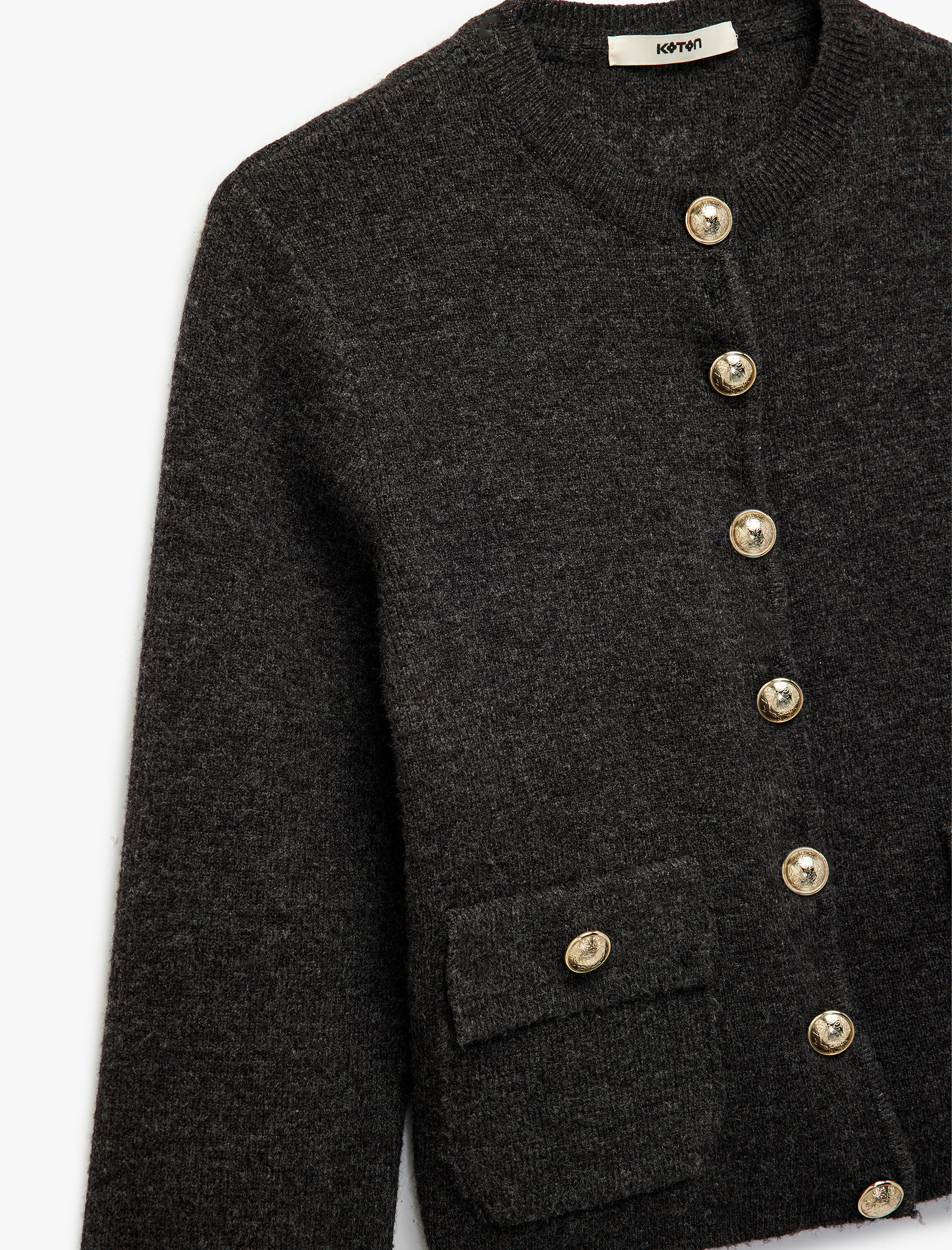   Cepli Gold Düğme Detaylı Uzun Kollu Bisiklet Yaka Triko Hırka