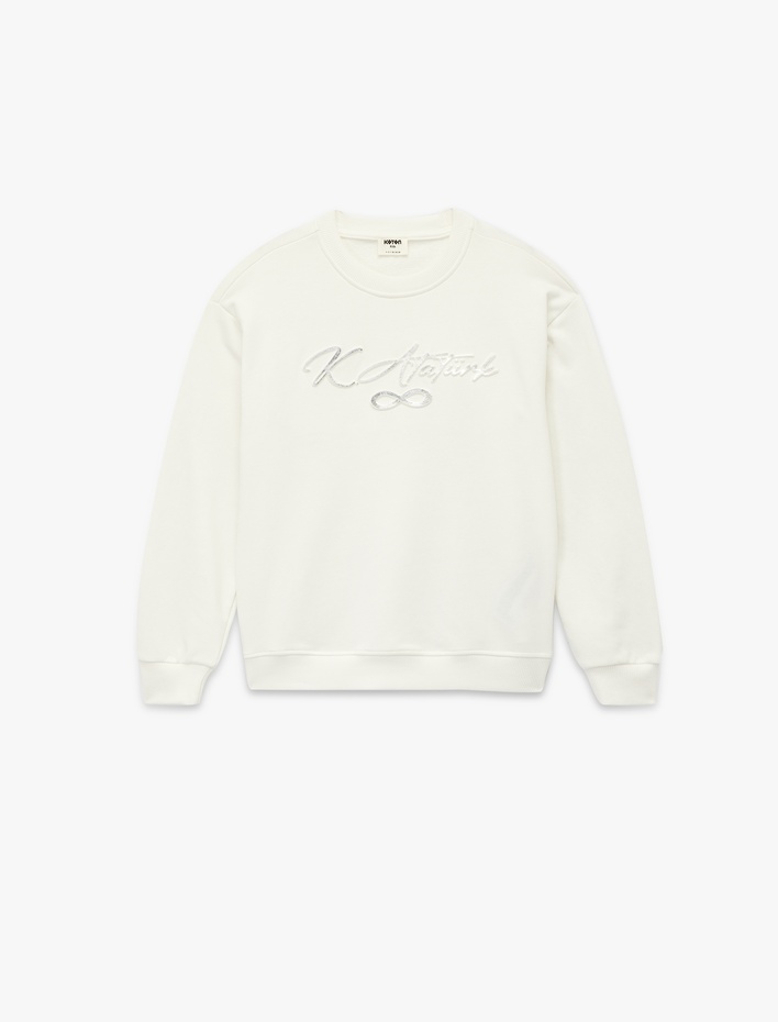 Kız Çocuk Atatürk Baskılı Uzun Kollu Bisiklet Yaka Şardonlu Sweatshirt