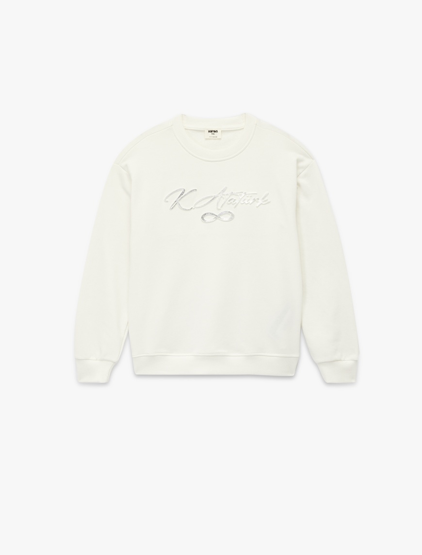  Kız Çocuk Atatürk Baskılı Uzun Kollu Bisiklet Yaka Şardonlu Sweatshirt