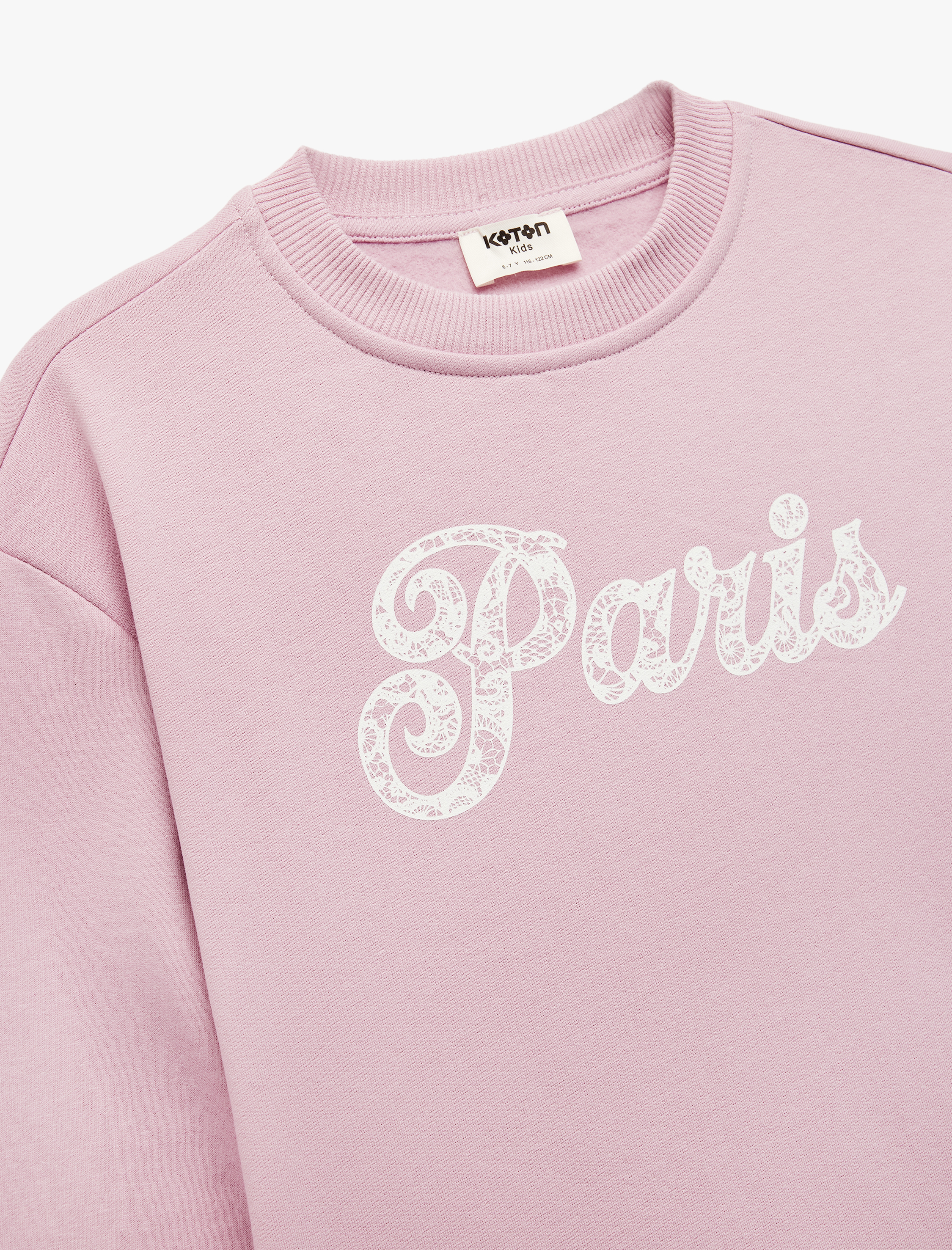  Kız Çocuk Pamuklu Uzun Kollu Bisiklet Yaka Baskılı Sweatshirt