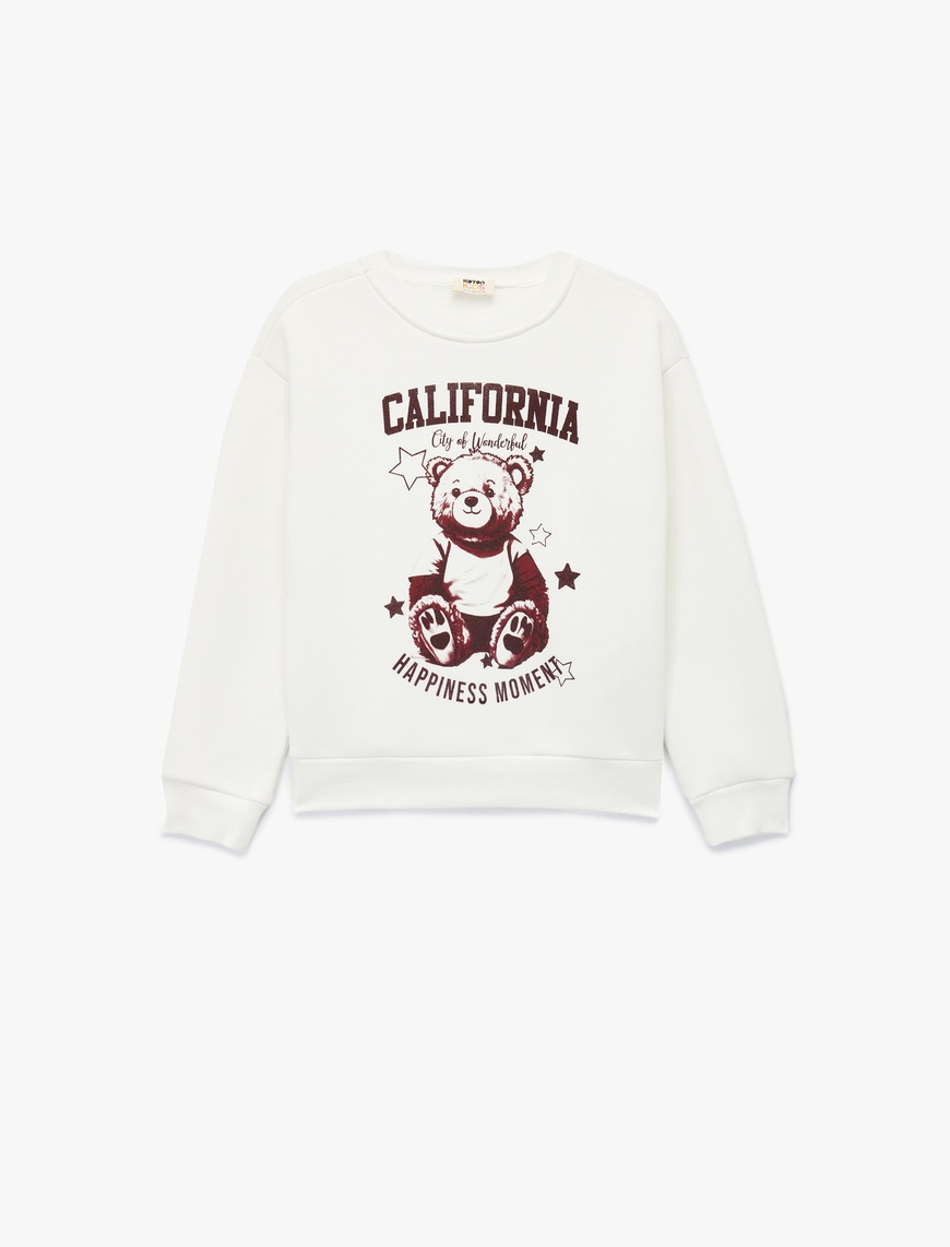  Kız Çocuk Ayıcık Baskılı Uzun Kollu Bisiklet Yaka Sweatshirt
