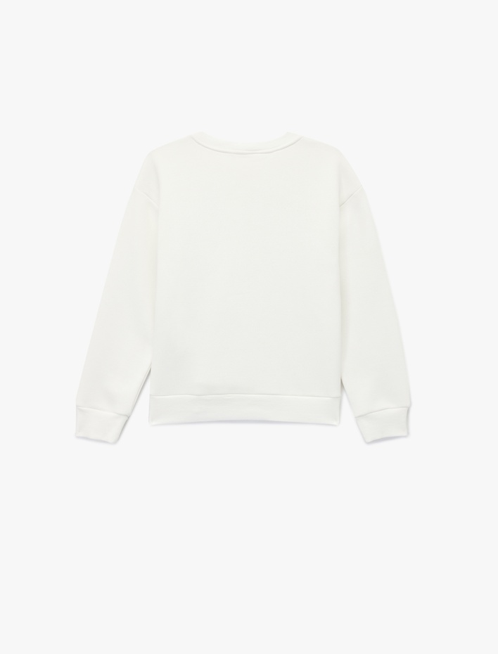 Kız Çocuk Ayıcık Baskılı Uzun Kollu Bisiklet Yaka Sweatshirt