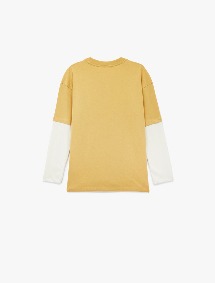 Erkek Çocuk Pamuklu Uzun Kollu Bisiklet Yaka Baskılı Tişört