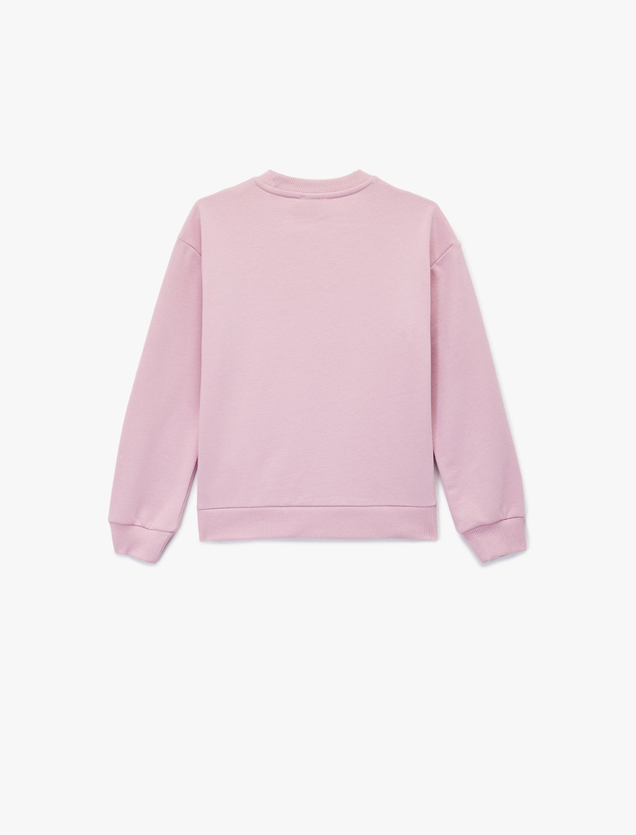 Kız Çocuk Pamuklu Uzun Kollu Bisiklet Yaka Baskılı Sweatshirt