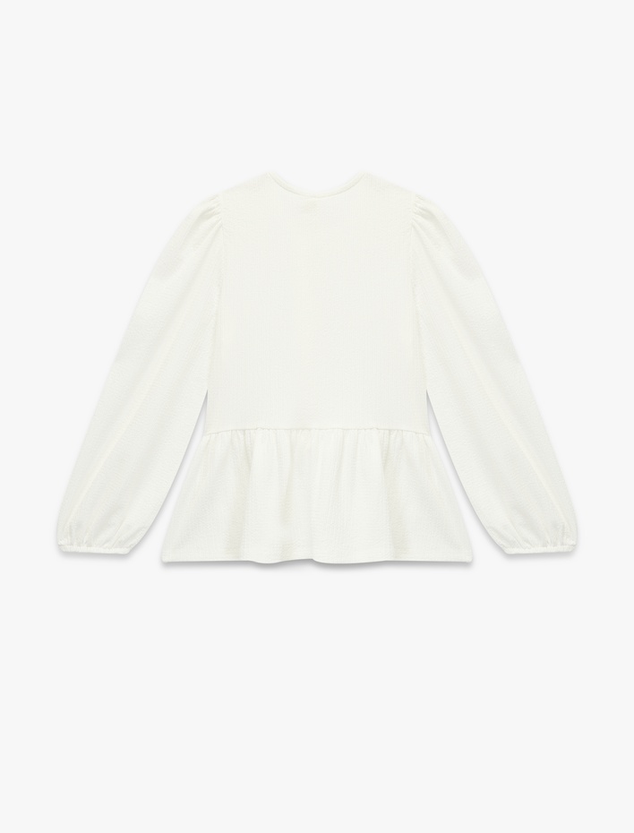 Kız Çocuk Fiyonk Detaylı Uzun Kollu Bisiklet Yaka Bluz