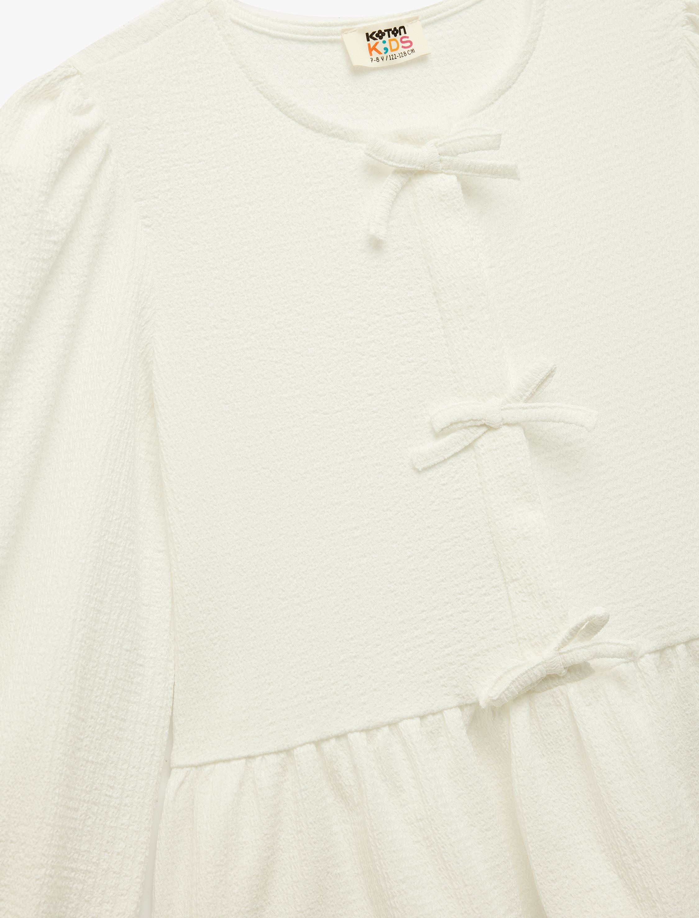  Kız Çocuk Fiyonk Detaylı Uzun Kollu Bisiklet Yaka Bluz