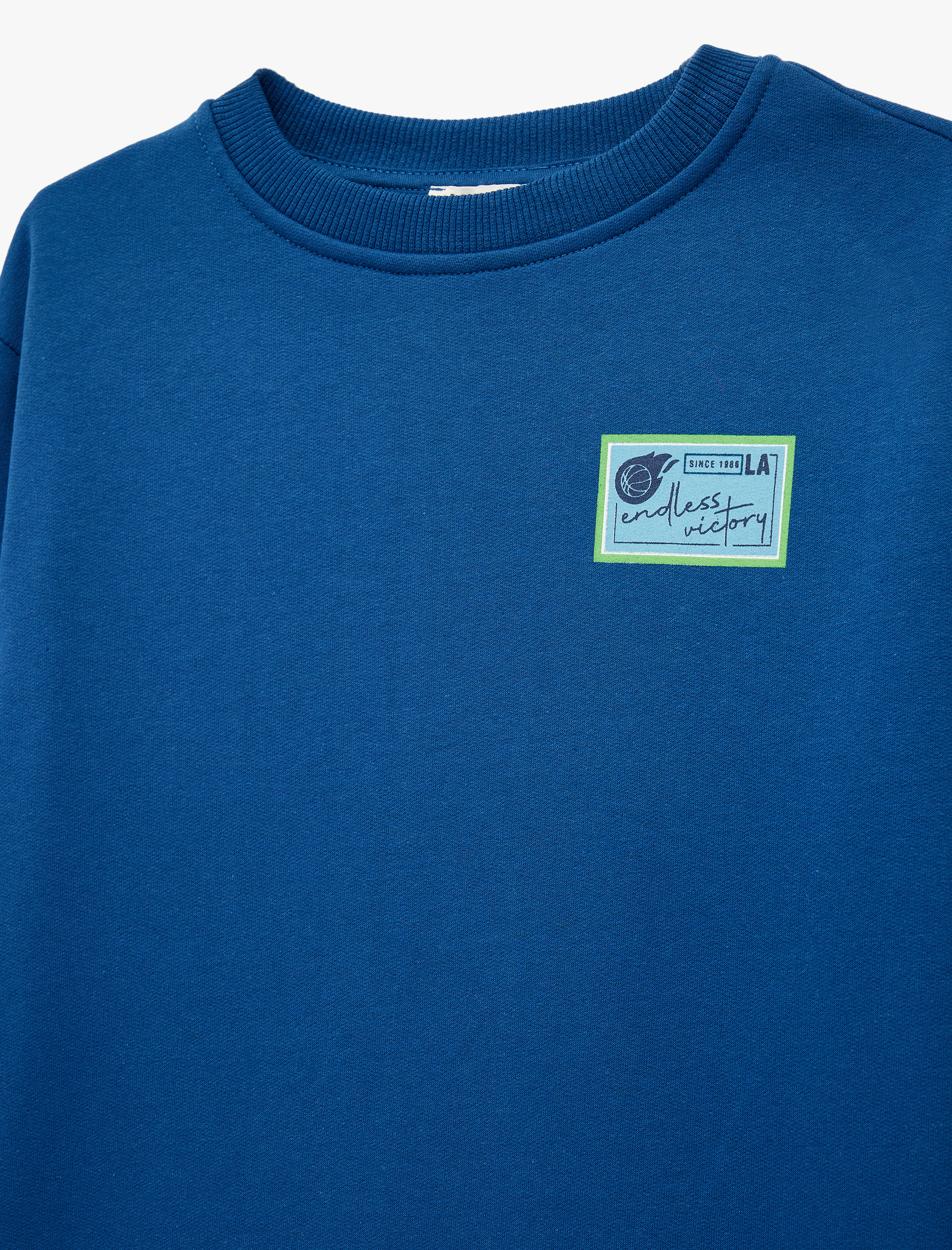  Erkek Çocuk Pamuklu Uzun Kollu Bisiklet Yaka Baskılı Şardonlu Sweatshirt