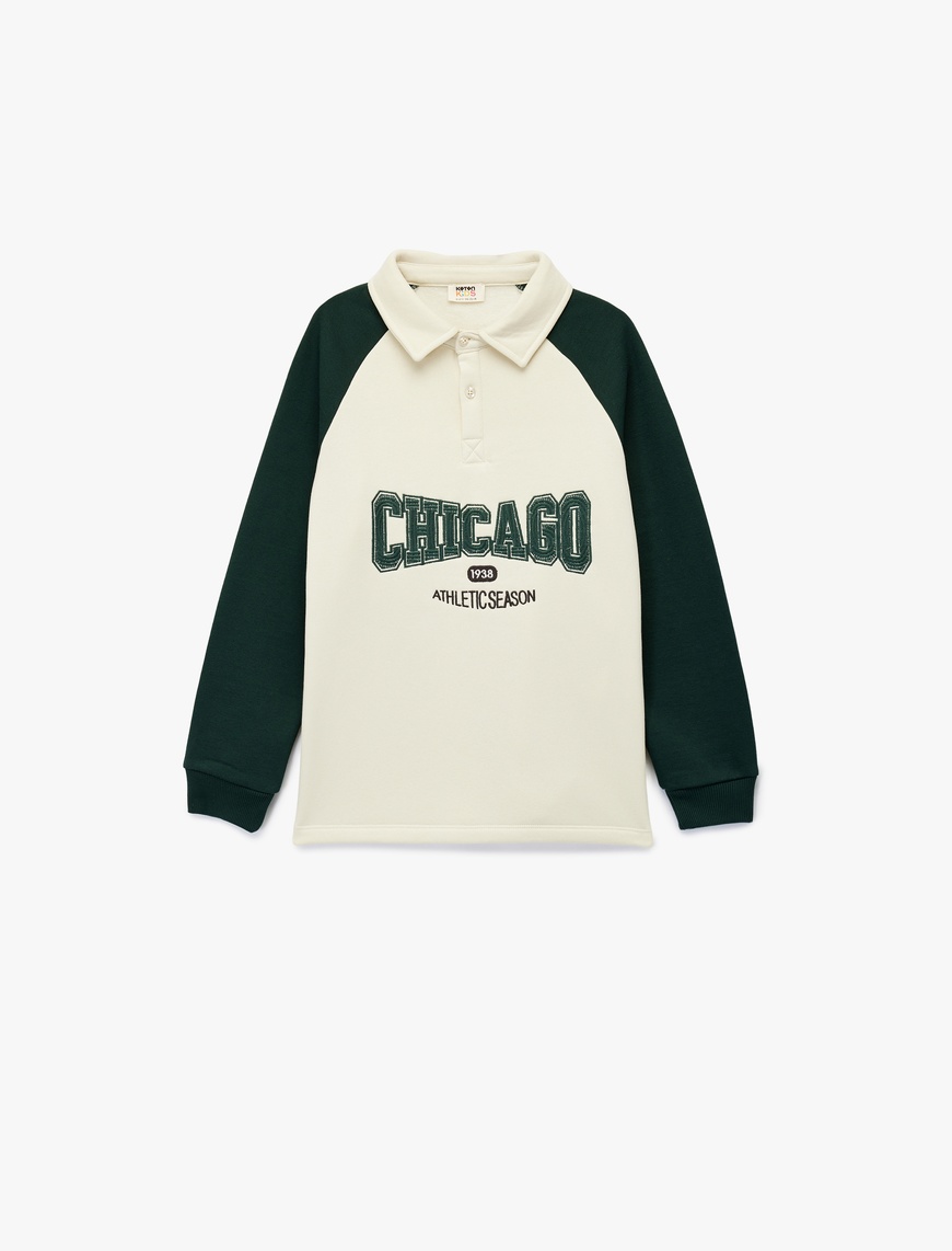  Erkek Çocuk Uzun Kollu Polo Yaka Nakışlı Sweatshirt