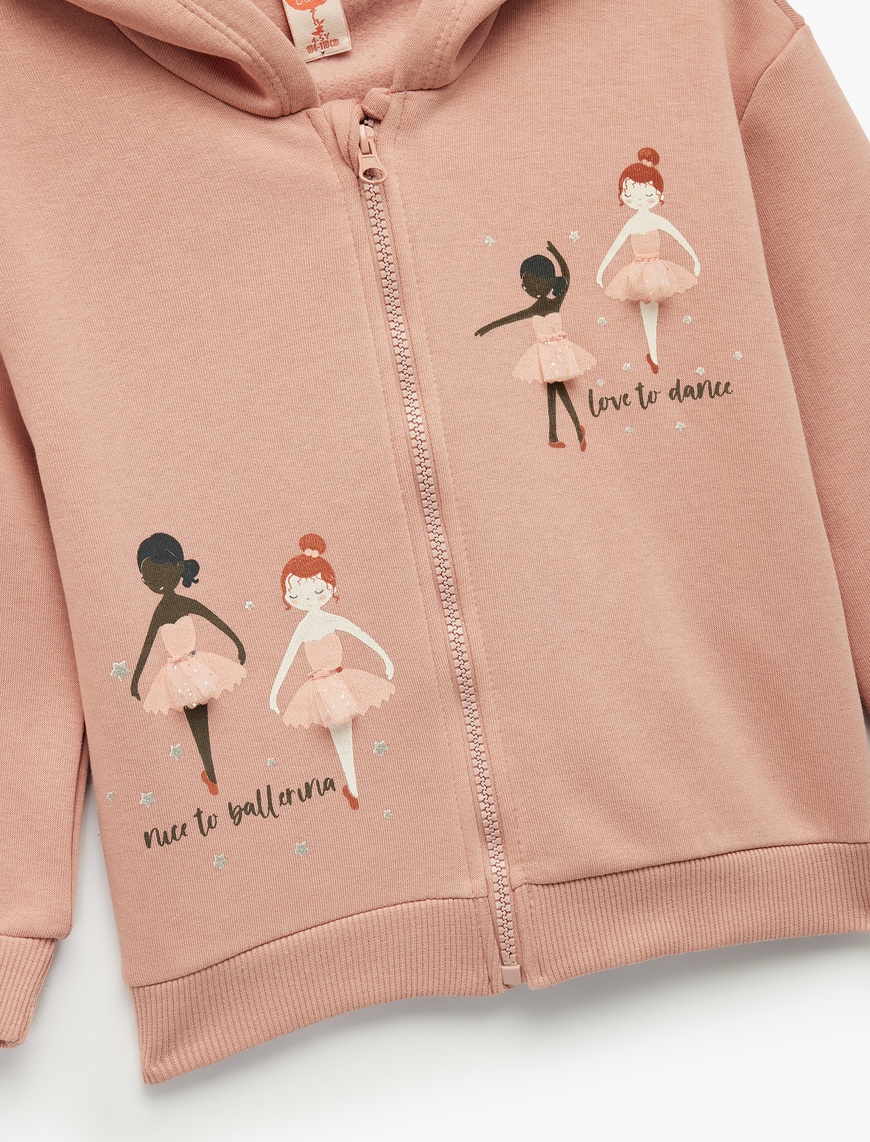  Kız Bebek Uzun Kollu Fermuarlı Kapşonlu Pamuklu Sweatshirt