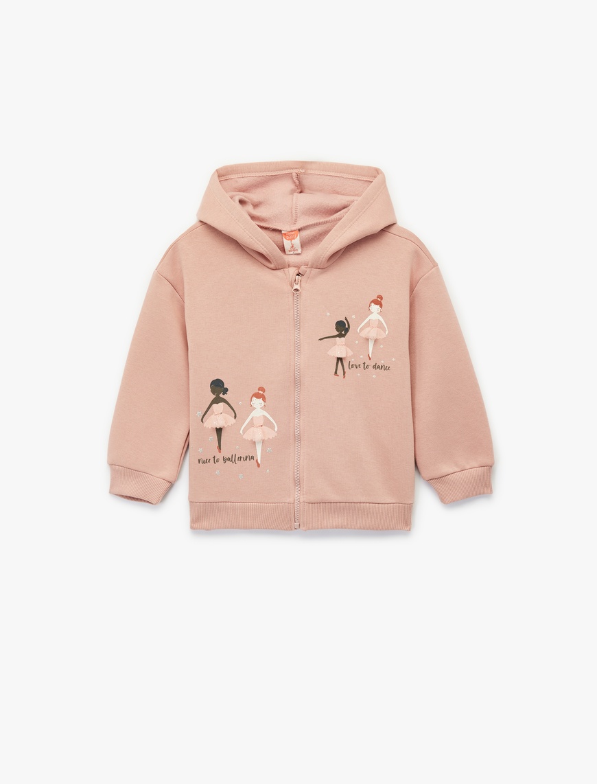  Kız Bebek Uzun Kollu Fermuarlı Kapşonlu Pamuklu Sweatshirt