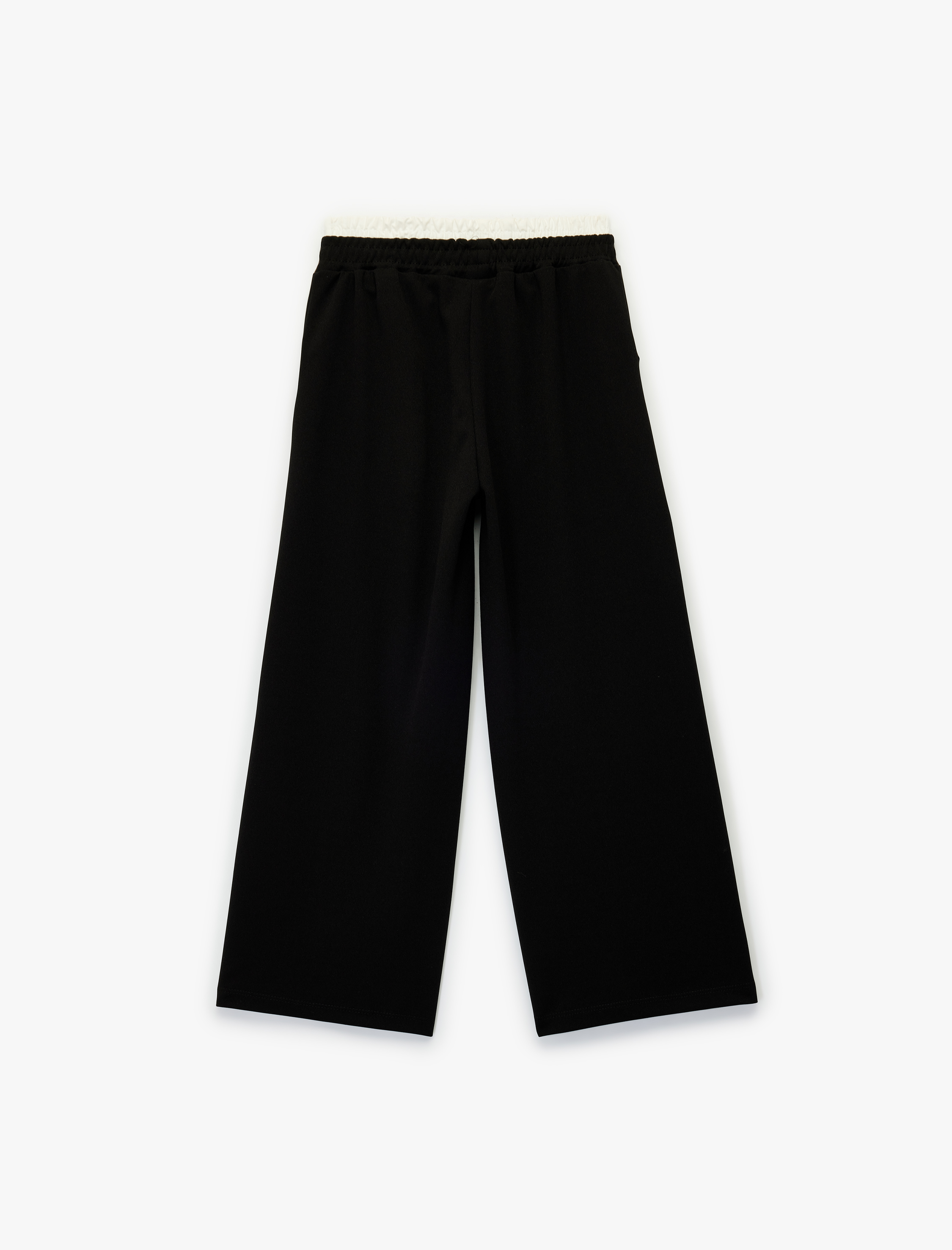  Kız Çocuk Beli Lastikli Cepli Geniş Paça Pantolon