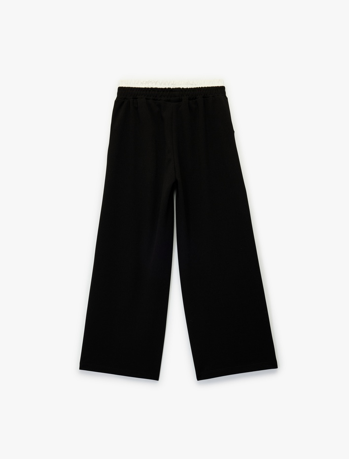 Kız Çocuk Beli Lastikli Cepli Geniş Paça Pantolon