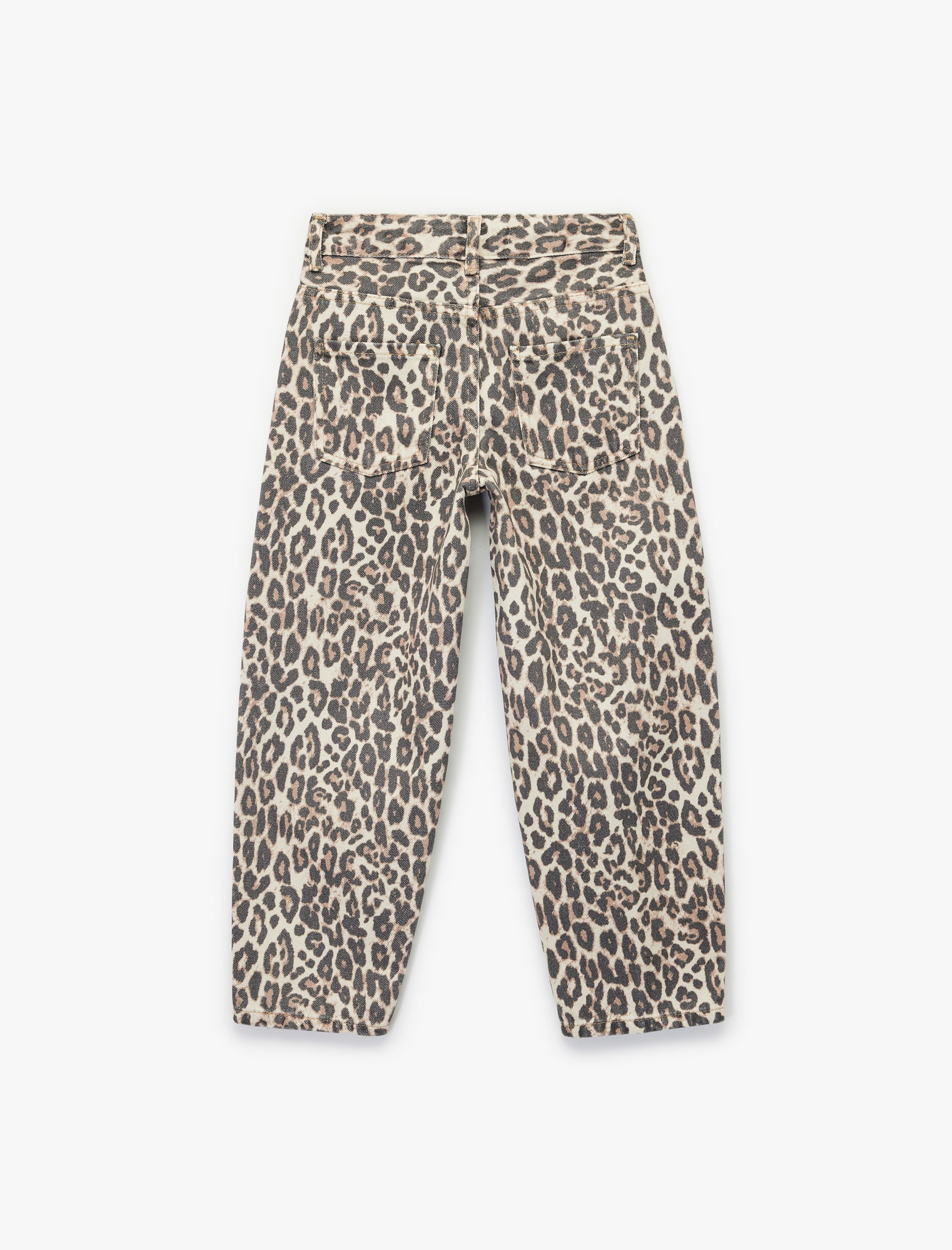  Kız Çocuk Pamuklu Rahat Kalıp Leopar Desenli Balon Form Denim Pantolon