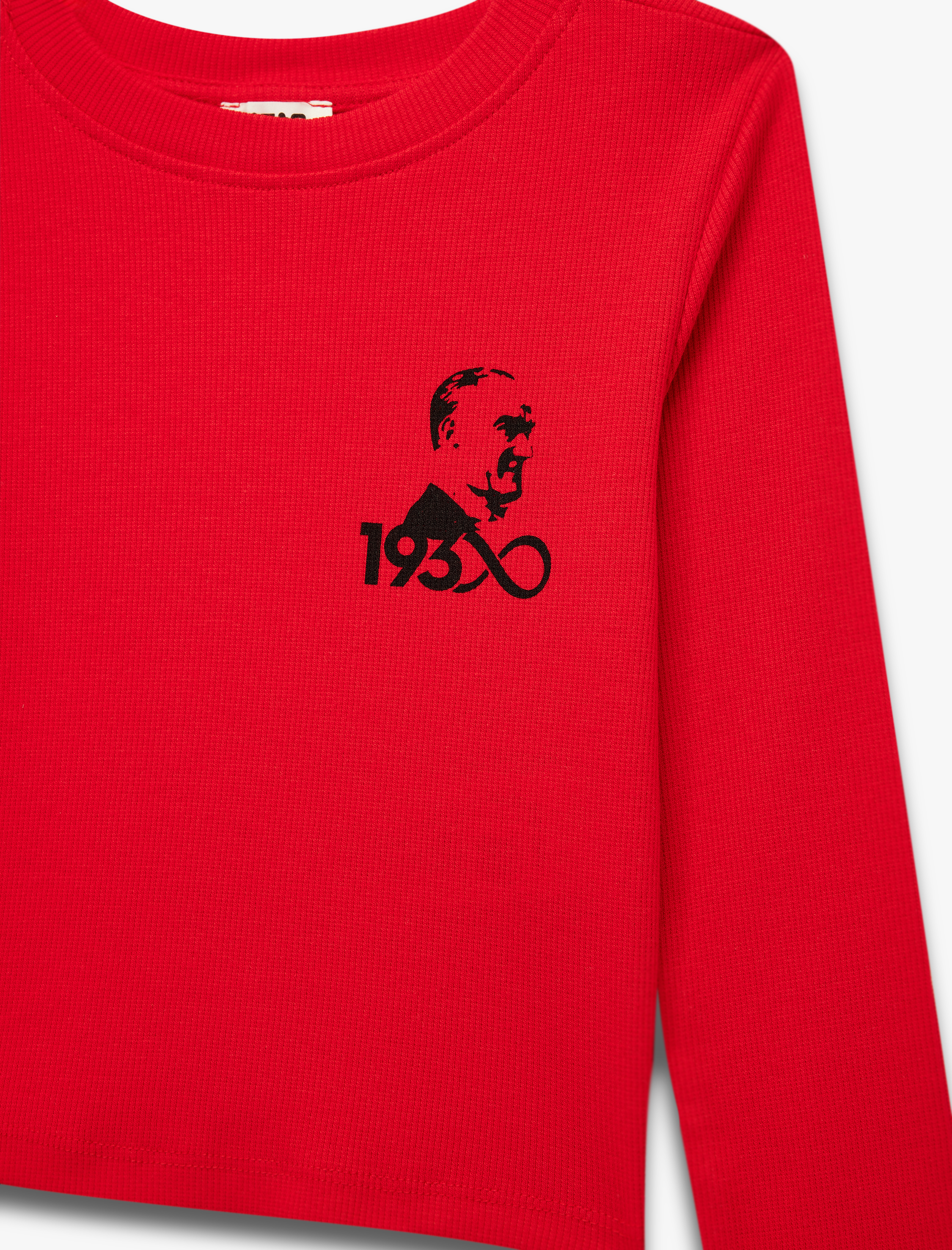  Kız Çocuk Bisiklet Yaka Uzun Kollu Pamuklu Atatürk Baskılı Tişört