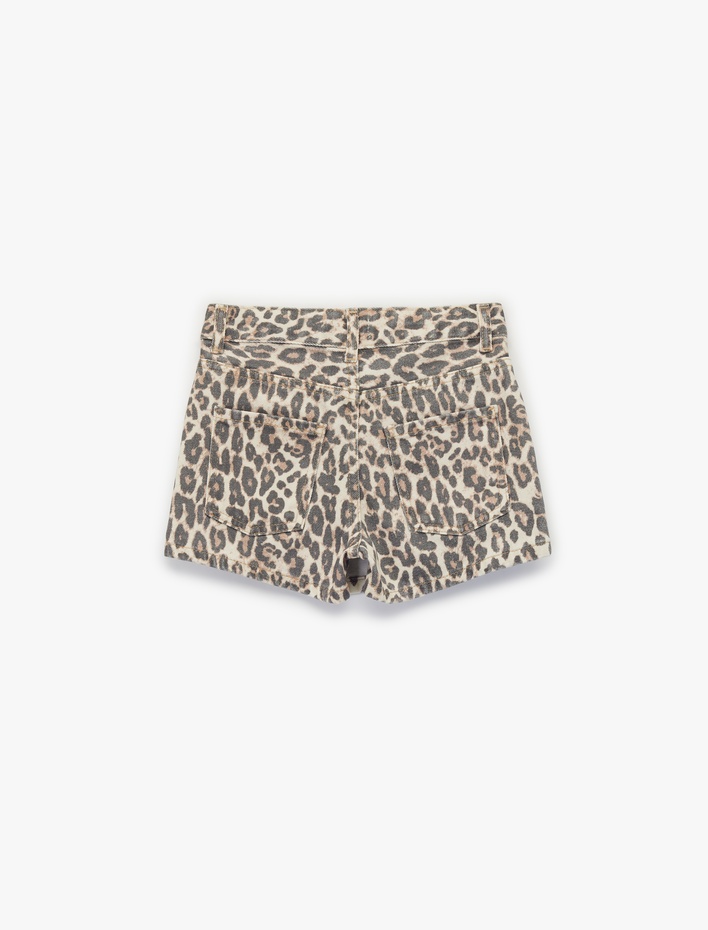 Kız Çocuk Leopar Desenli Pamuklu Kruvaze Denim Şort Etek