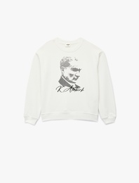 Atatürk Baskılı Uzun Kollu Bisiklet Yaka Pamuklu Sweatshirt