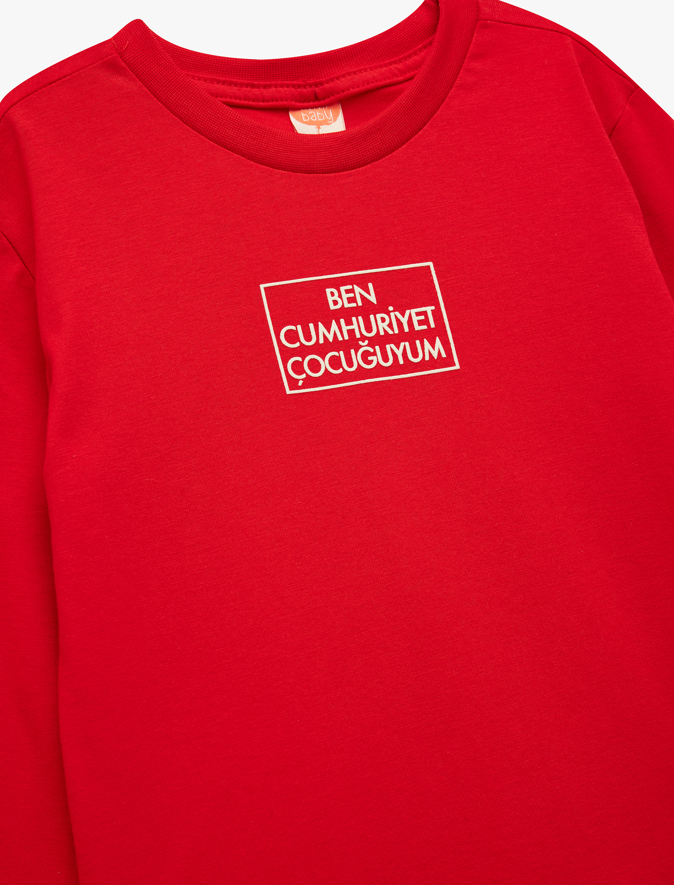  Erkek Bebek Pamuklu Uzun Kollu Bisiklet Yaka Cumhuriyet Baskılı Tişört
